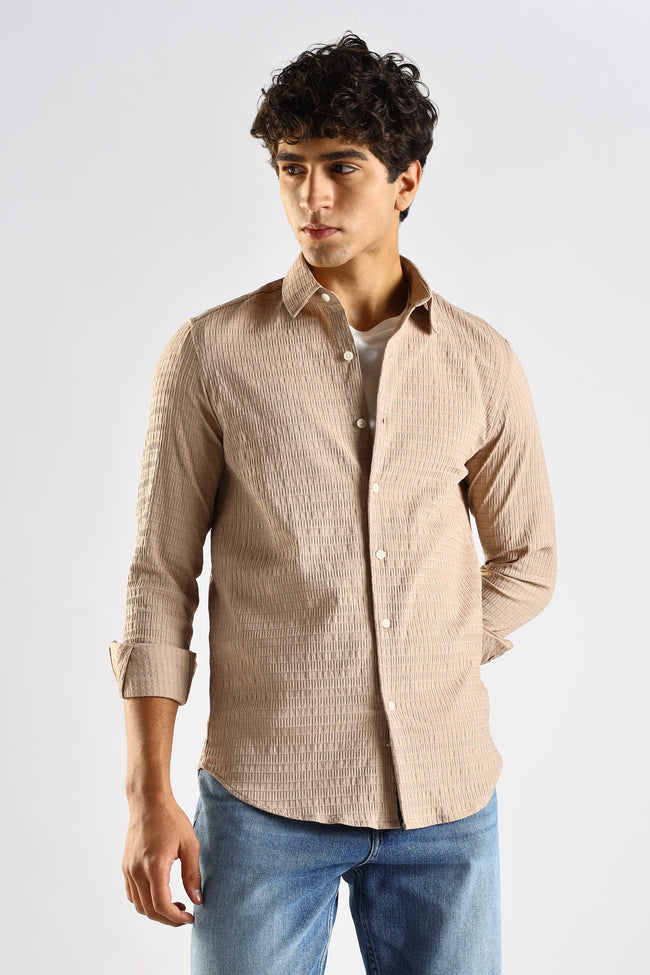 Men Brown Poly Blend Slim Fit Shirt