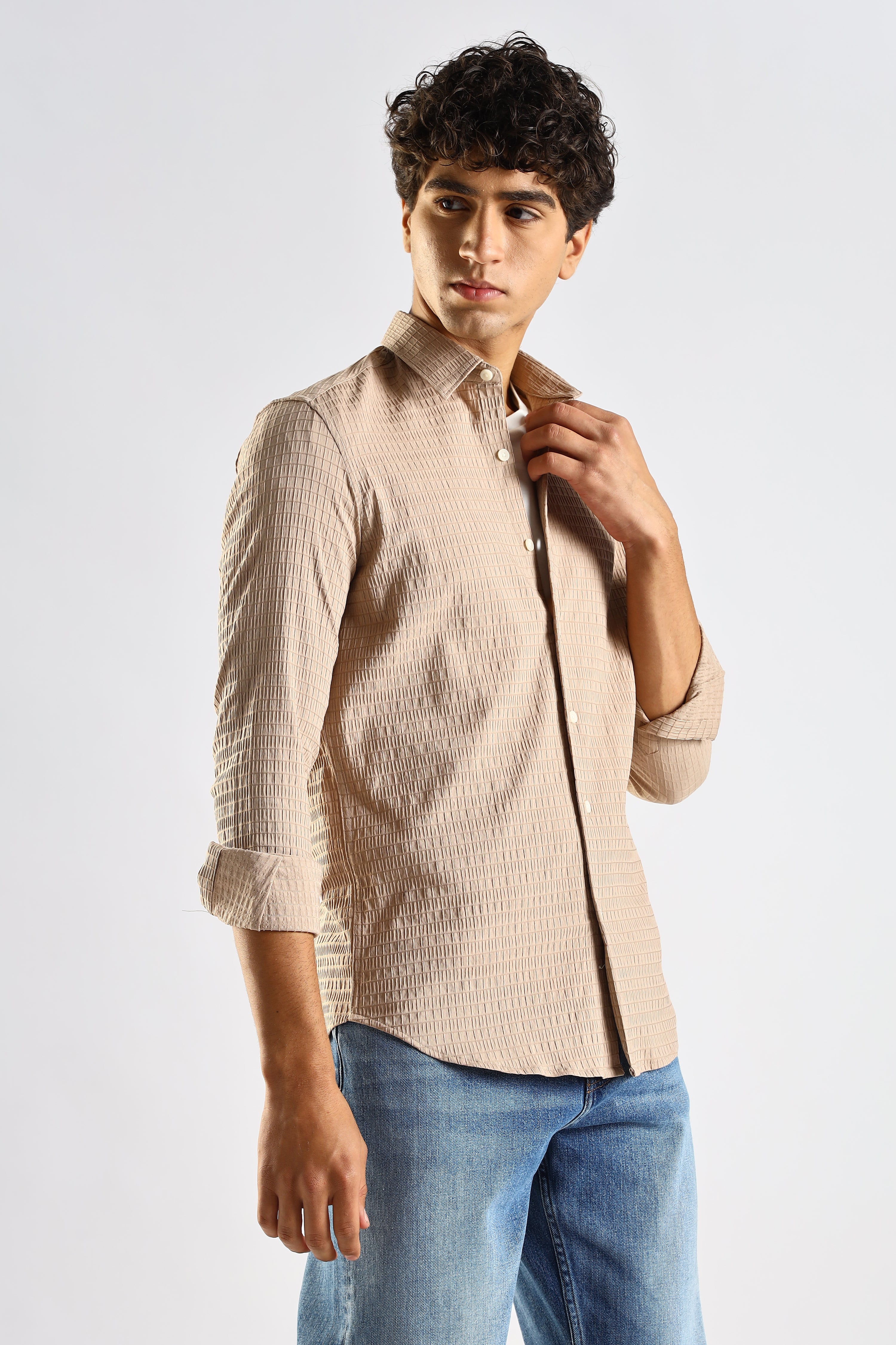 Men Brown Poly Blend Slim Fit Shirt