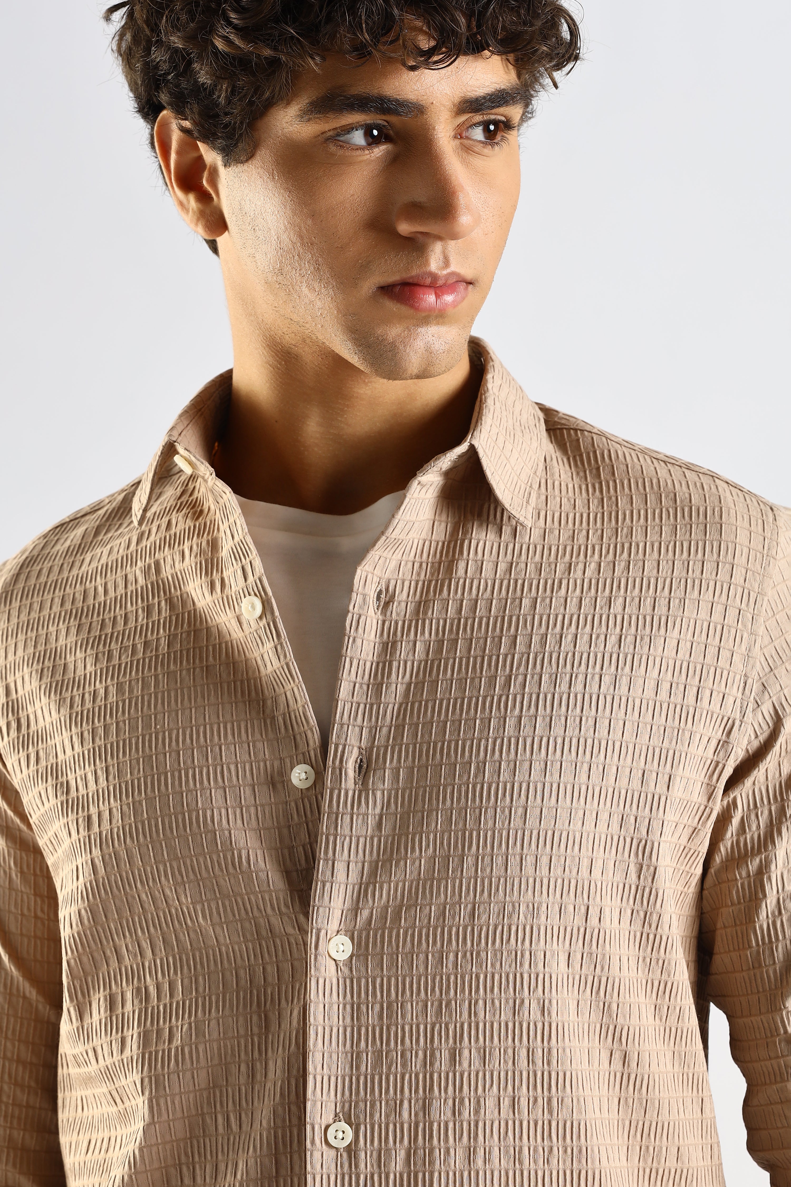 Men Brown Poly Blend Slim Fit Shirt