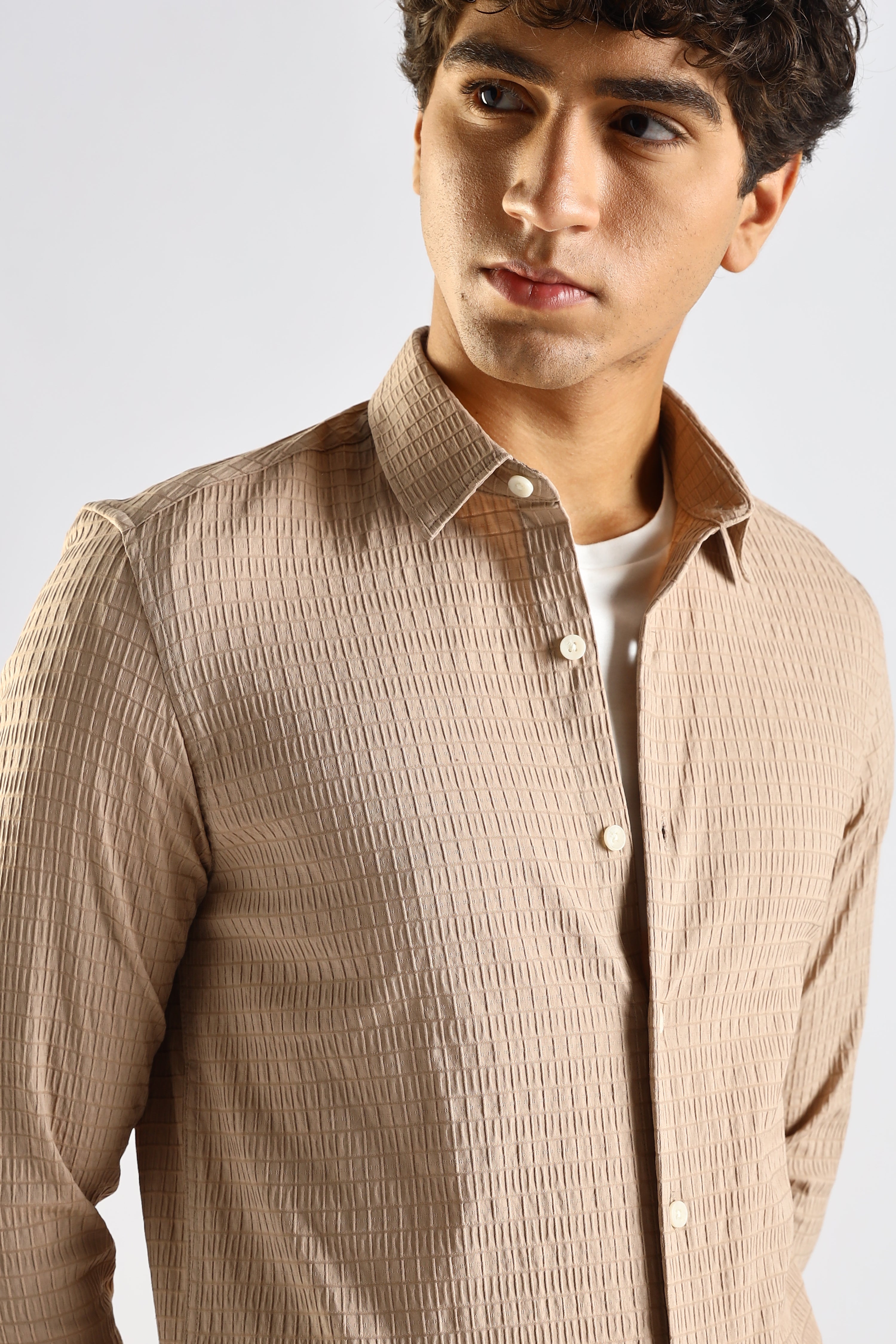 Men Brown Poly Blend Slim Fit Shirt