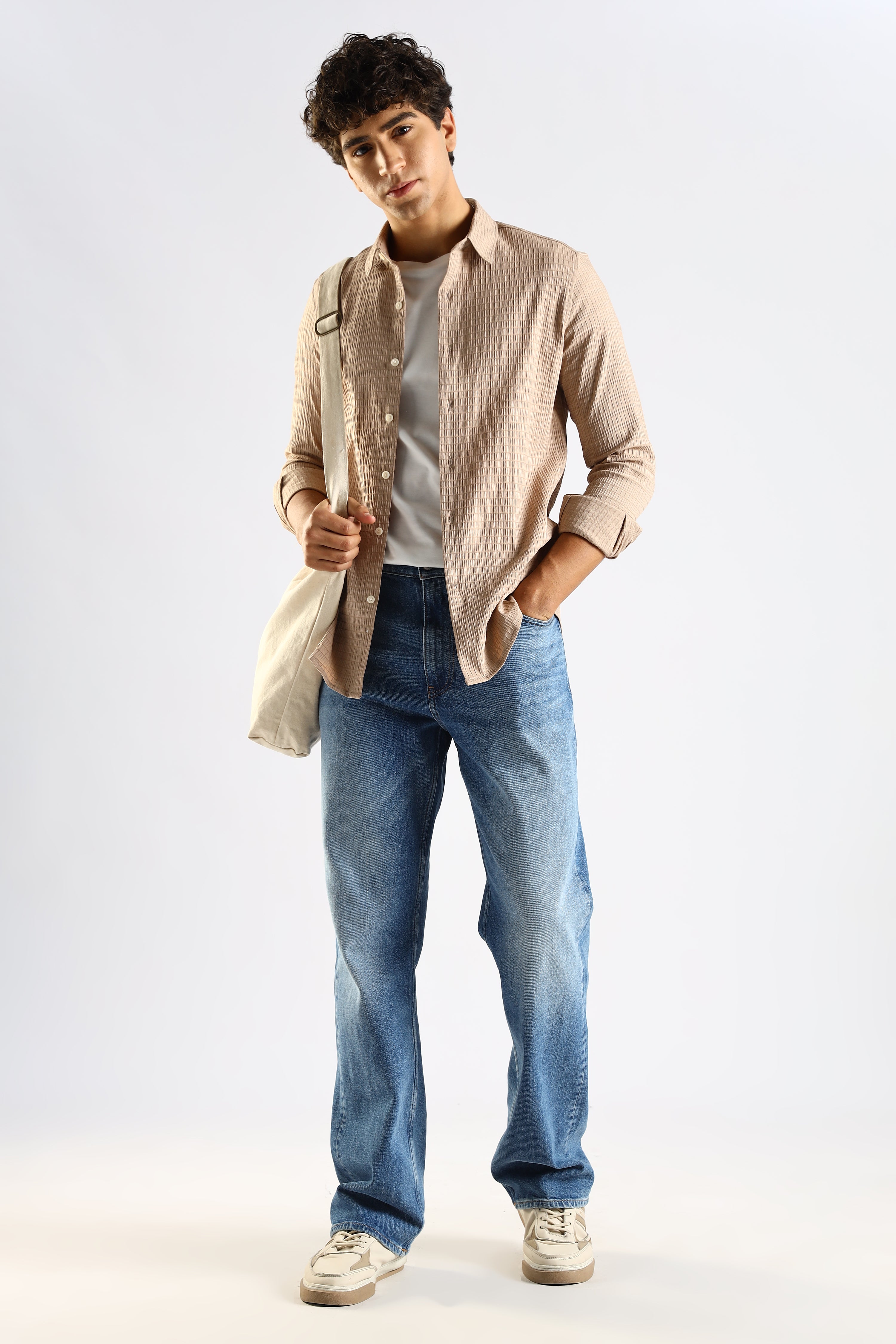 Men Brown Poly Blend Slim Fit Shirt