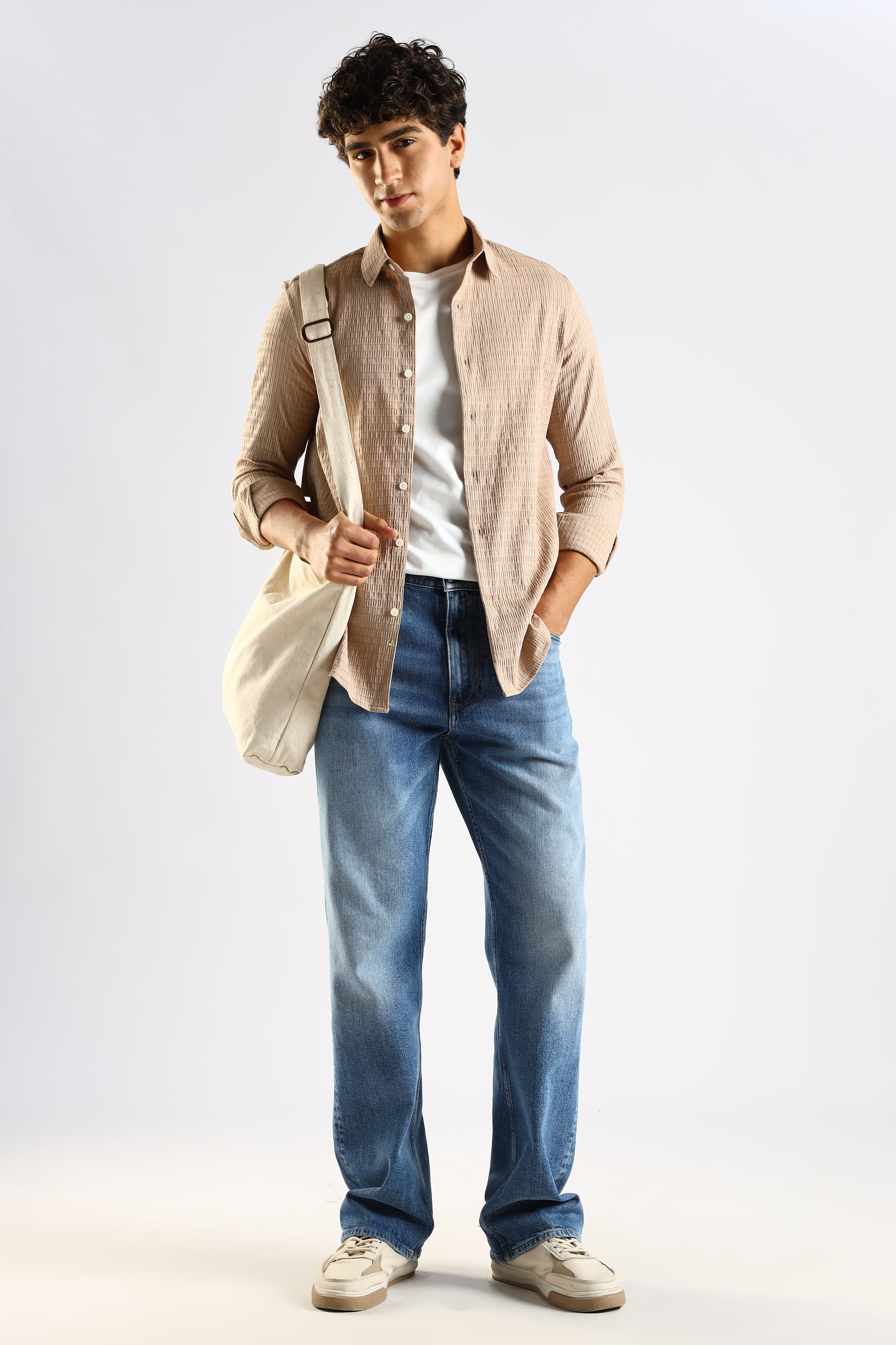 Men Brown Poly Blend Slim Fit Shirt