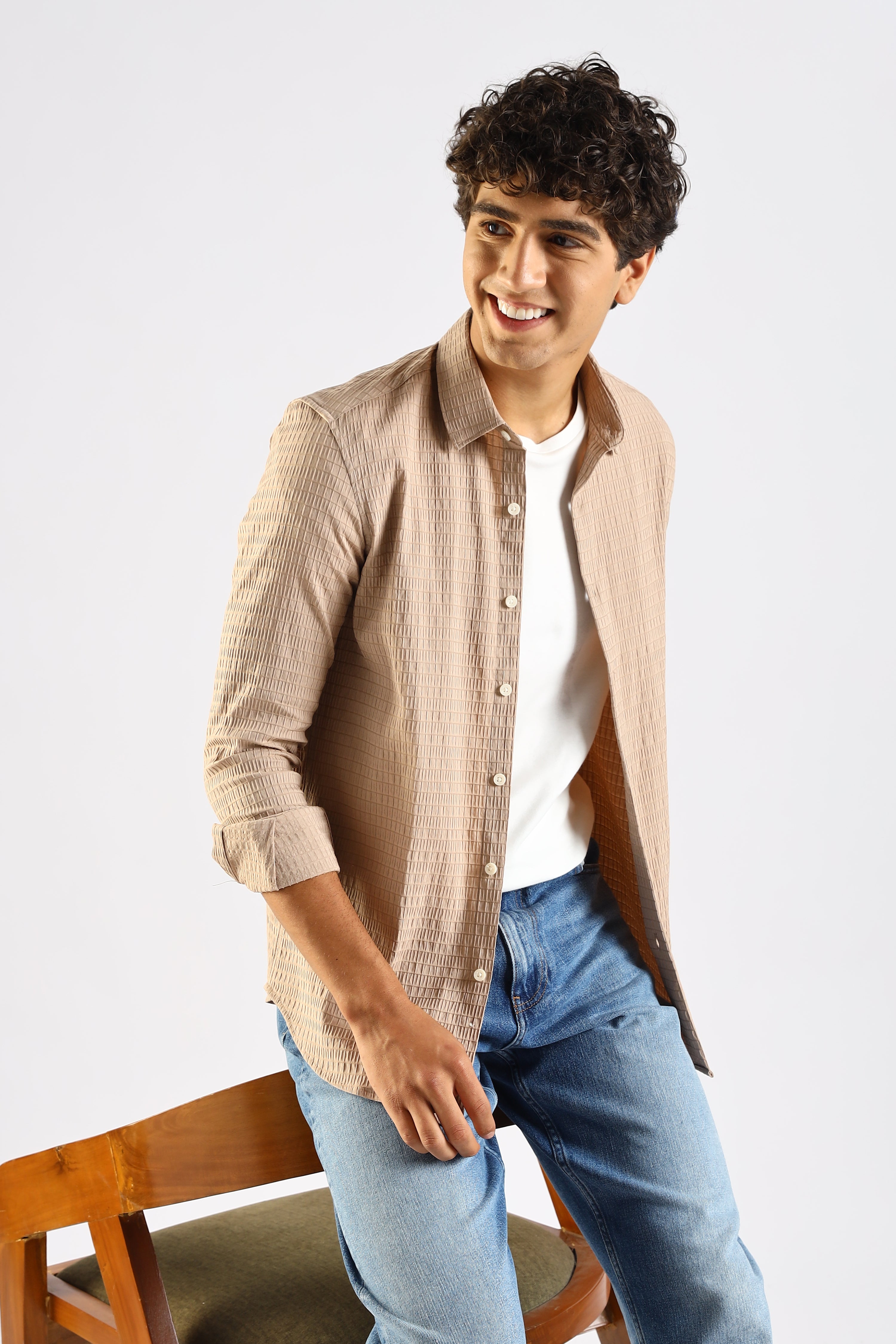 Men Brown Poly Blend Slim Fit Shirt