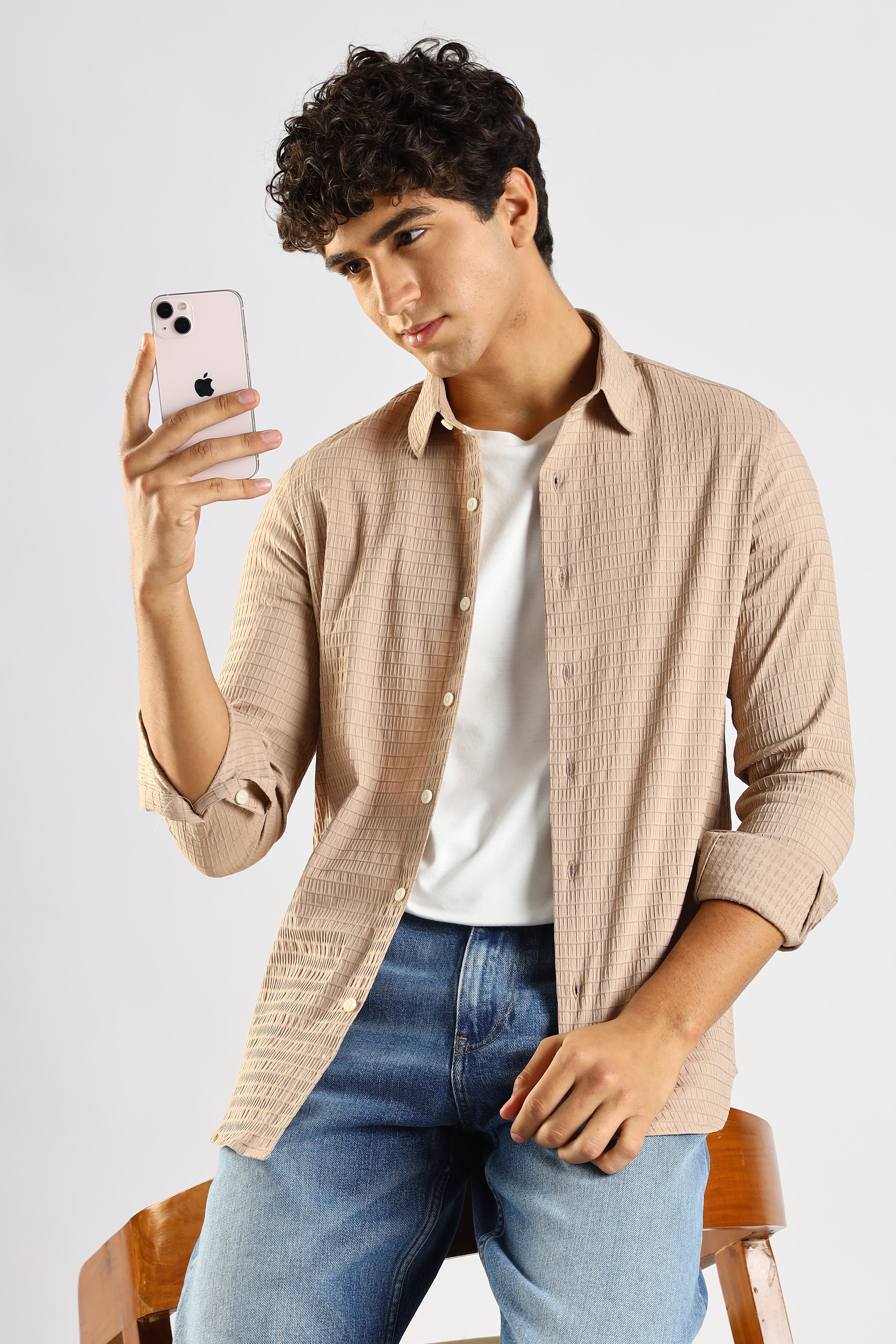 Men Brown Poly Blend Slim Fit Shirt