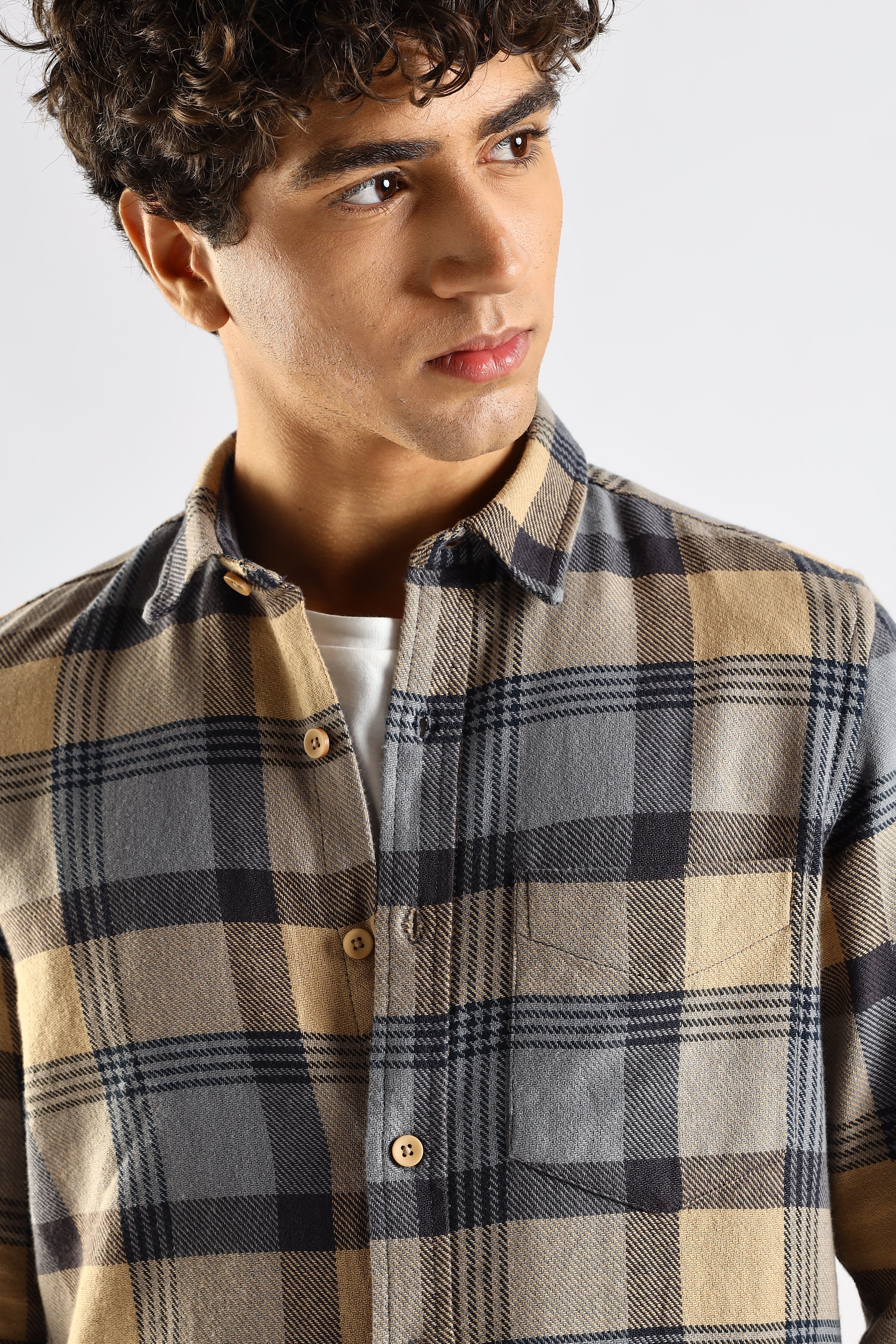 Men Grey Cotton Blend Checked Shirt