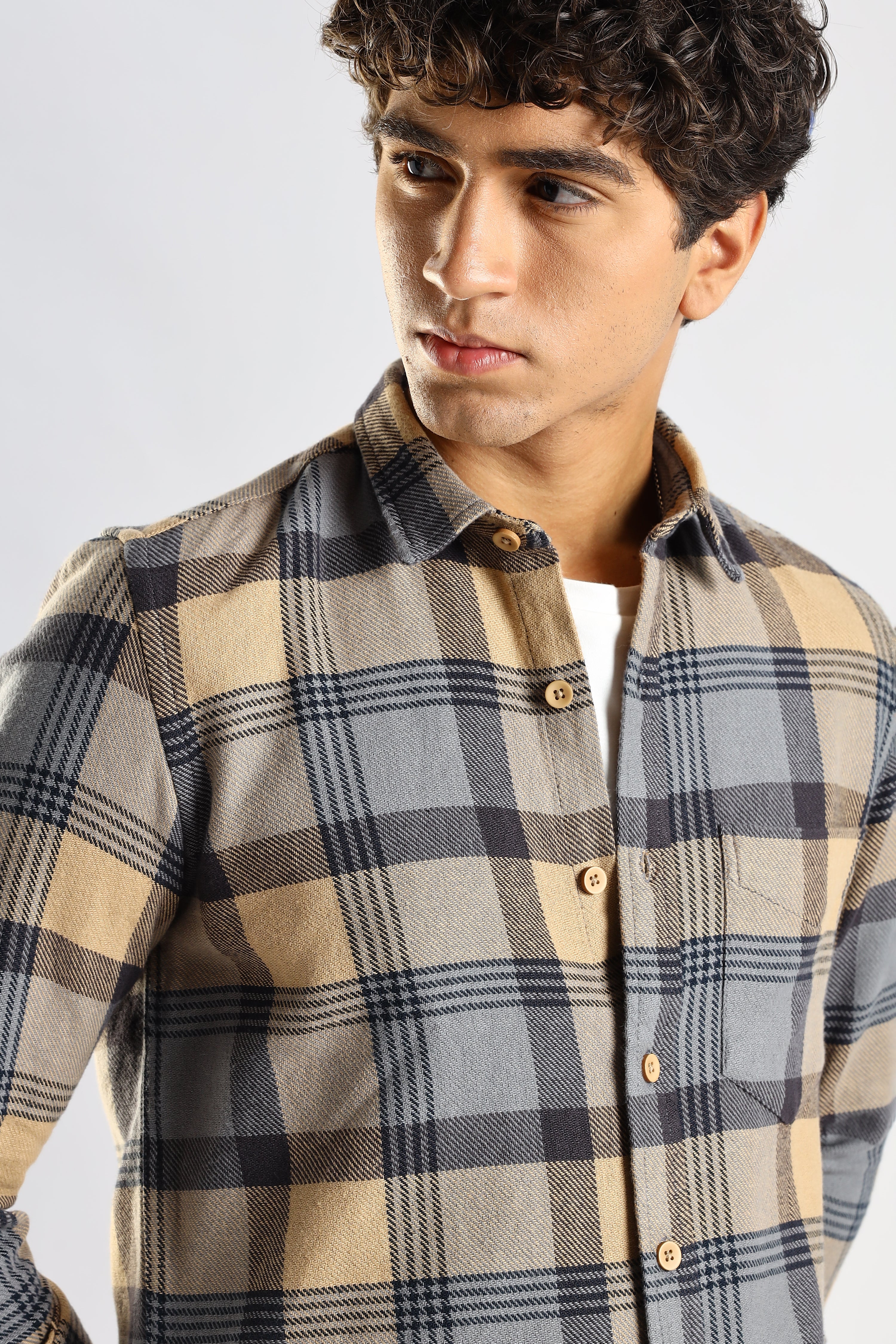 Men Grey Cotton Blend Checked Shirt