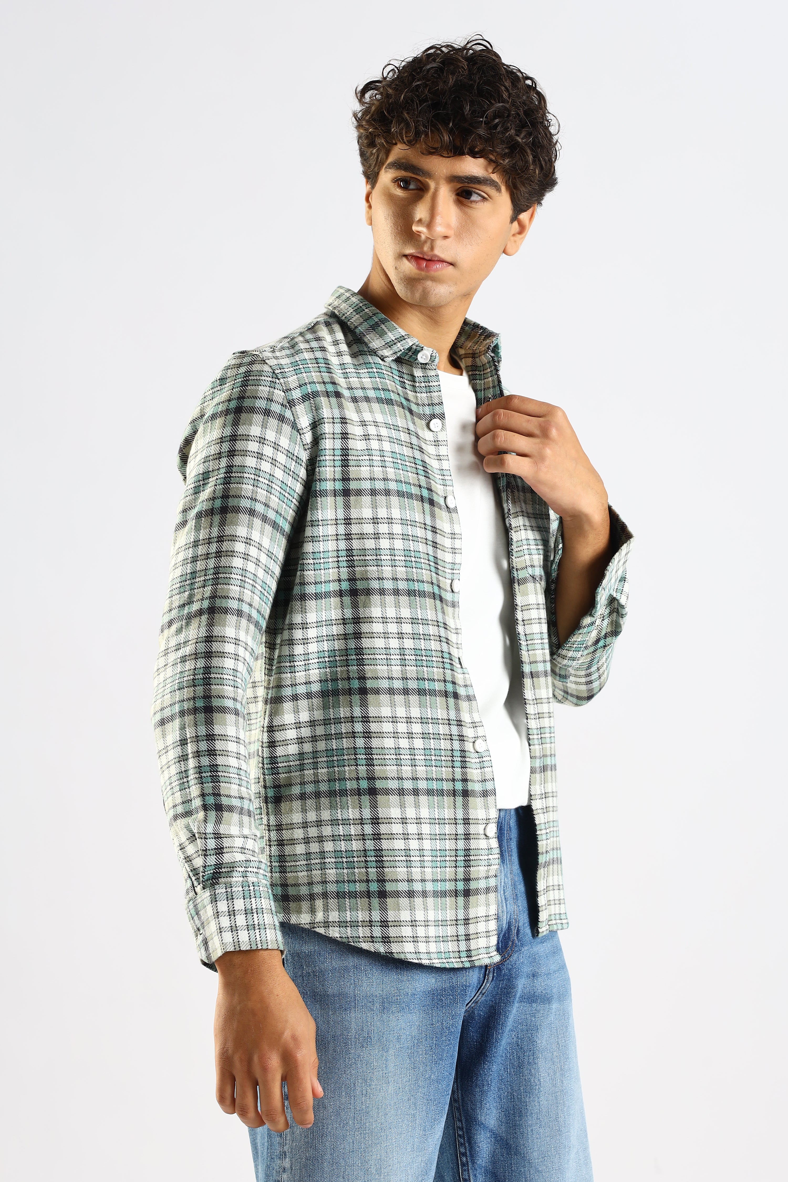 Men Green Cotton Blend Checked Shirt