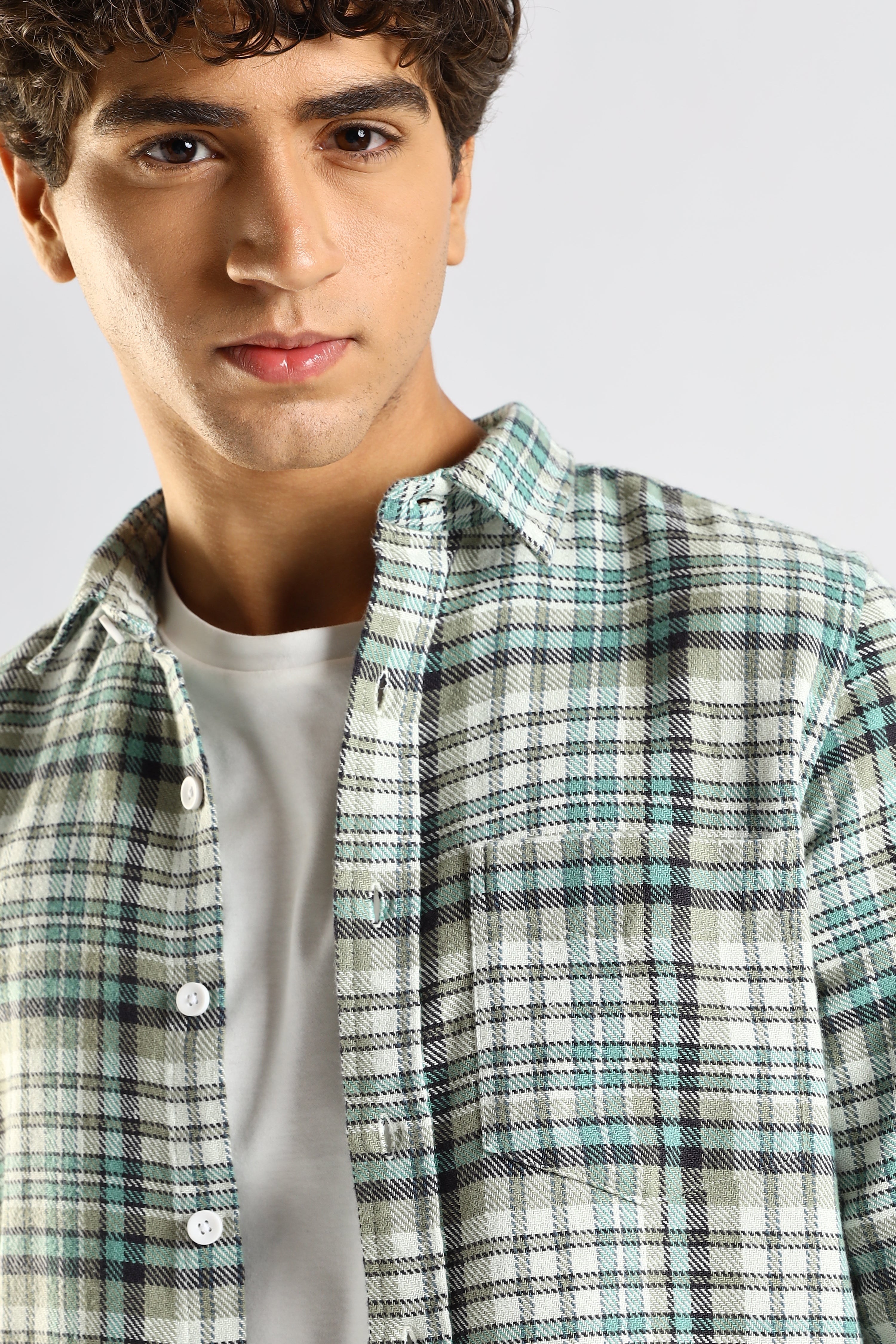 Men Green Cotton Blend Checked Shirt