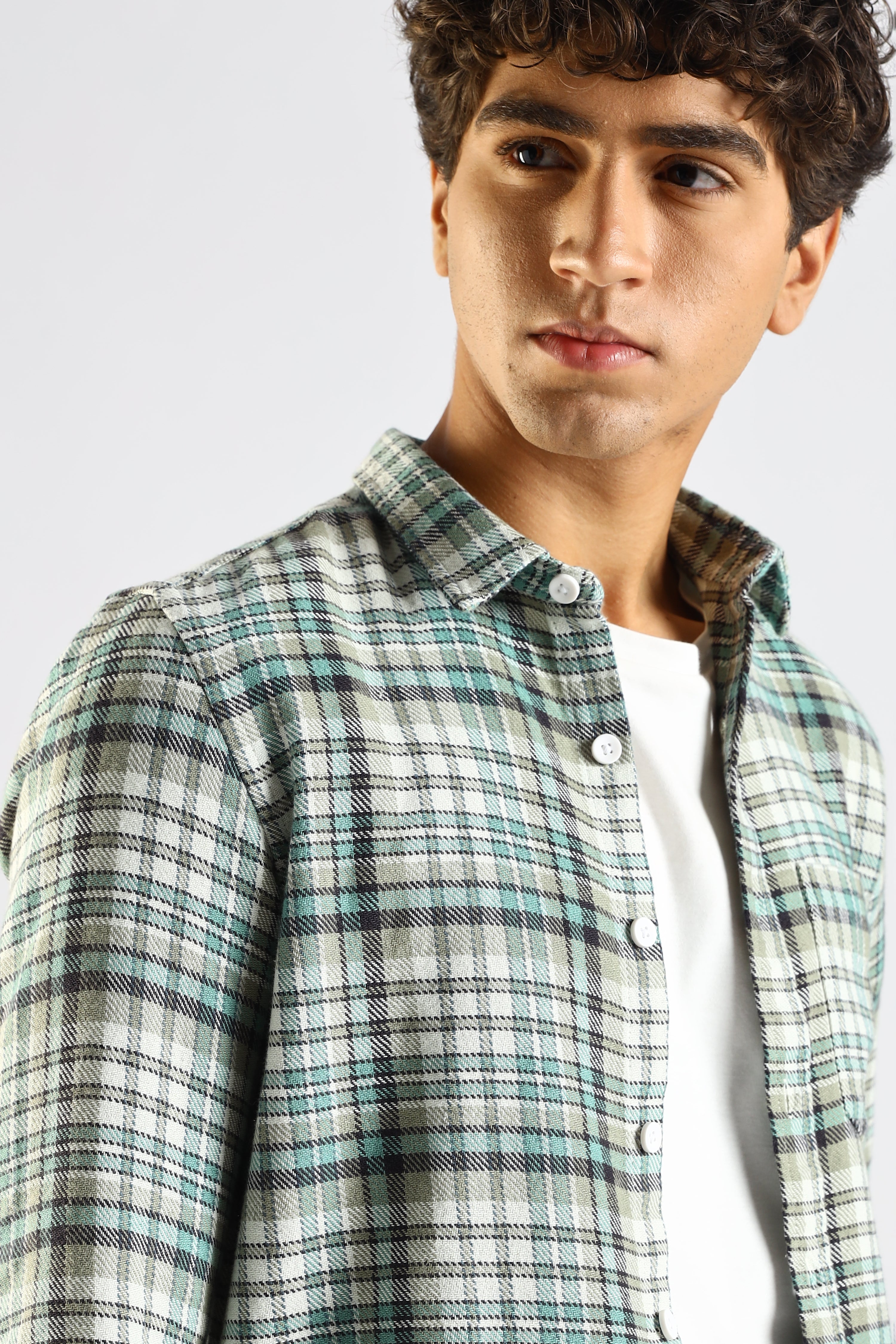 Men Green Cotton Blend Checked Shirt