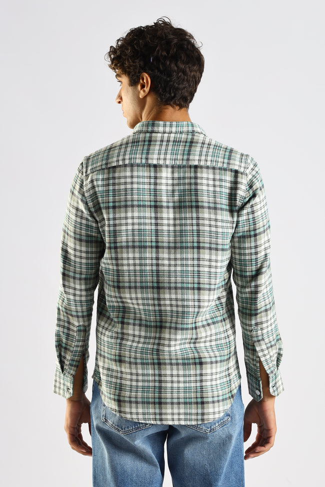 Men Green Cotton Blend Checked Shirt
