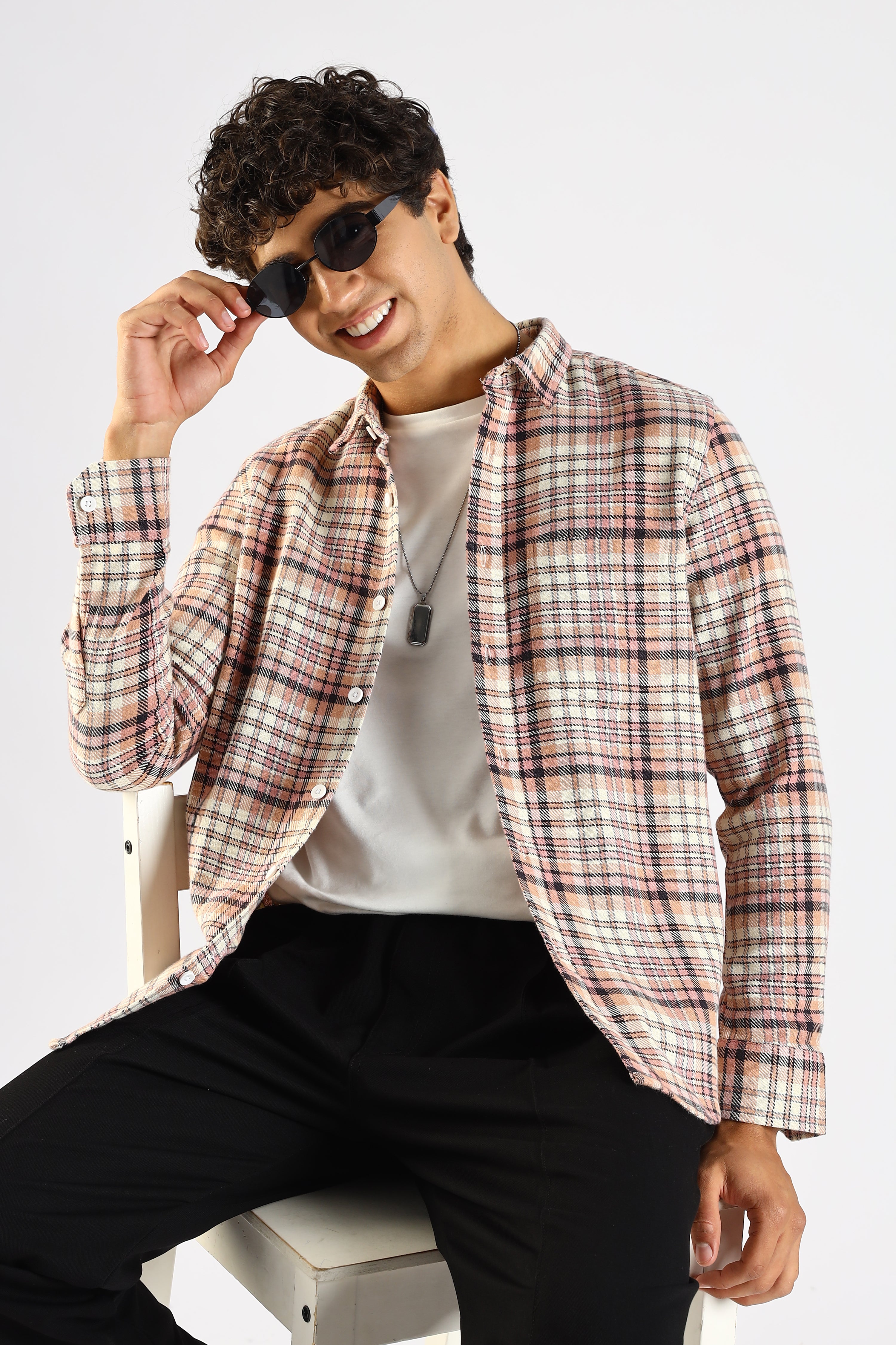Men Pink Cotton Blend Checked Shirt
