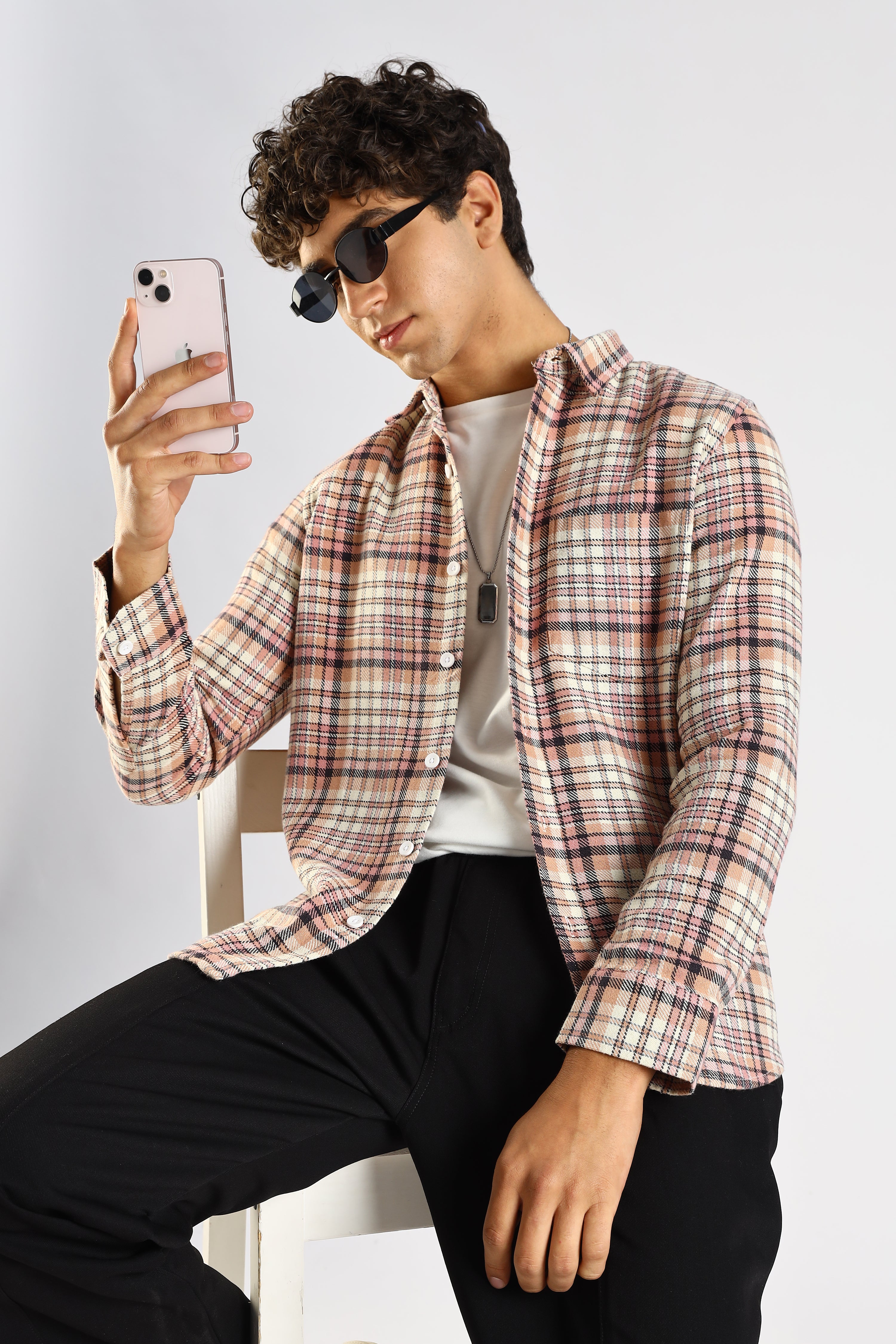 Men Pink Cotton Blend Checked Shirt