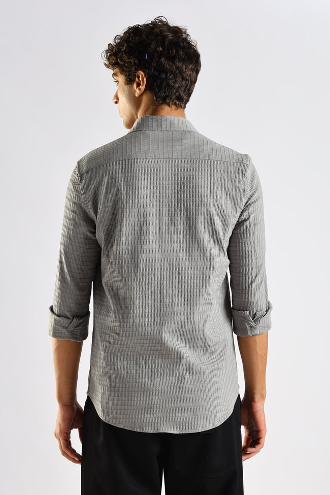 Men Grey Poly Blend Slim Fit Shirt