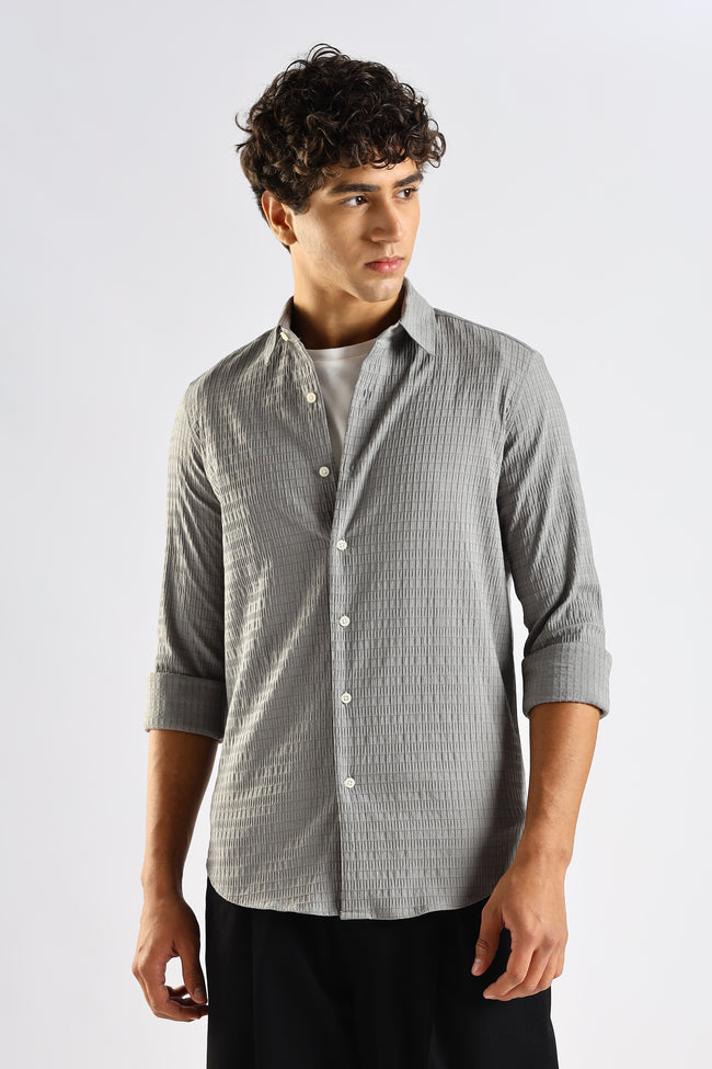 Men Grey Poly Blend Slim Fit Shirt