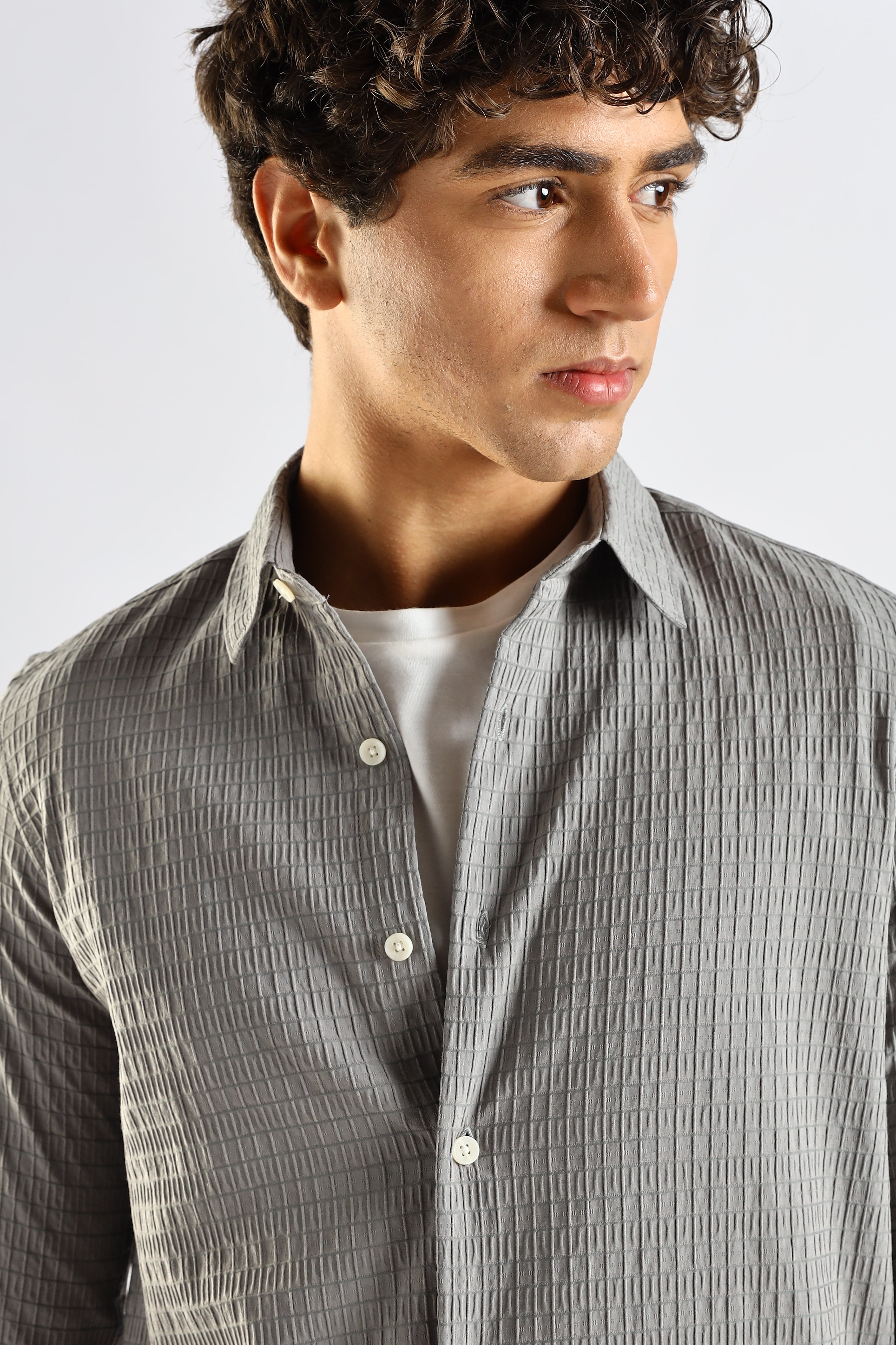 Men Grey Poly Blend Slim Fit Shirt