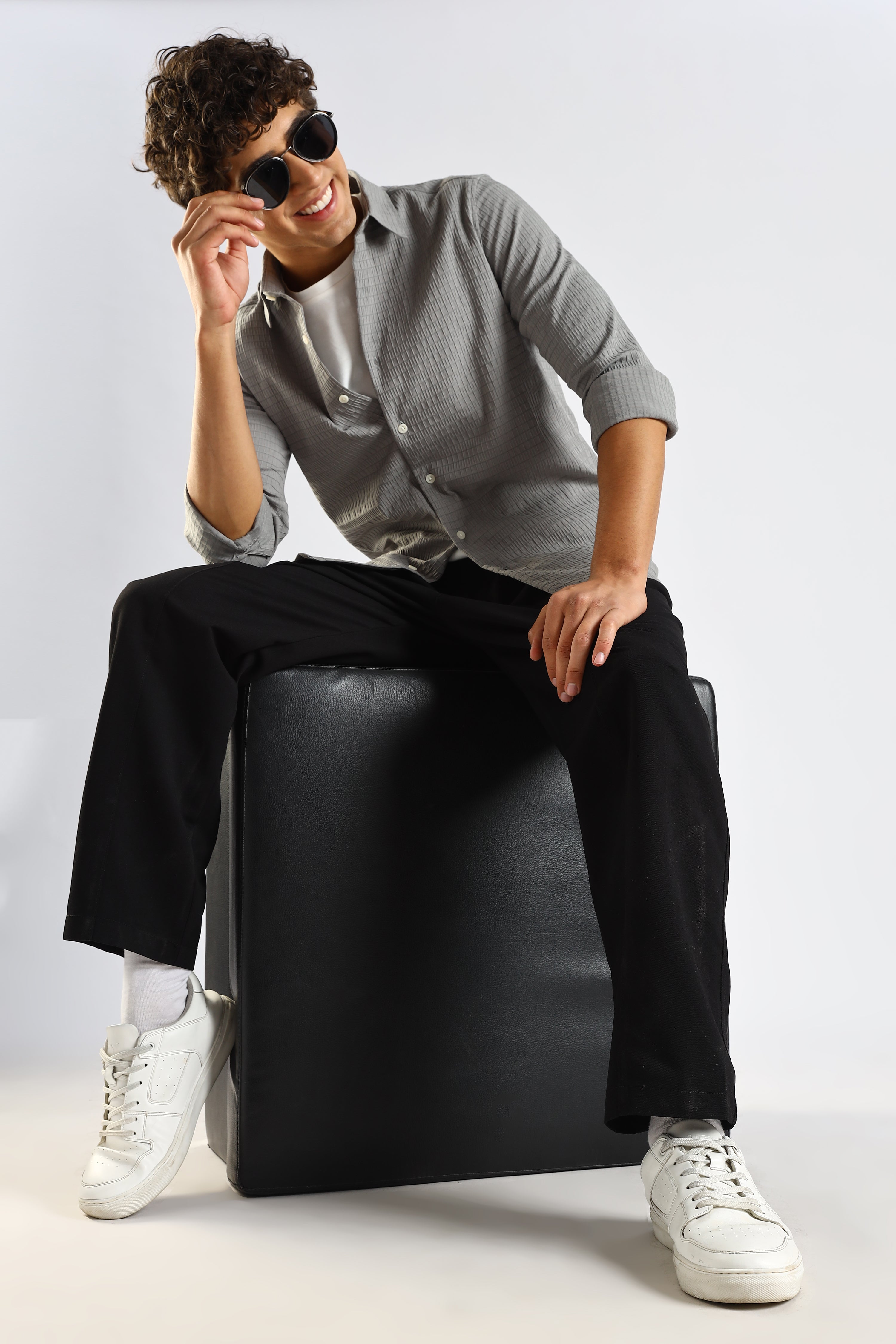 Men Grey Poly Blend Slim Fit Shirt