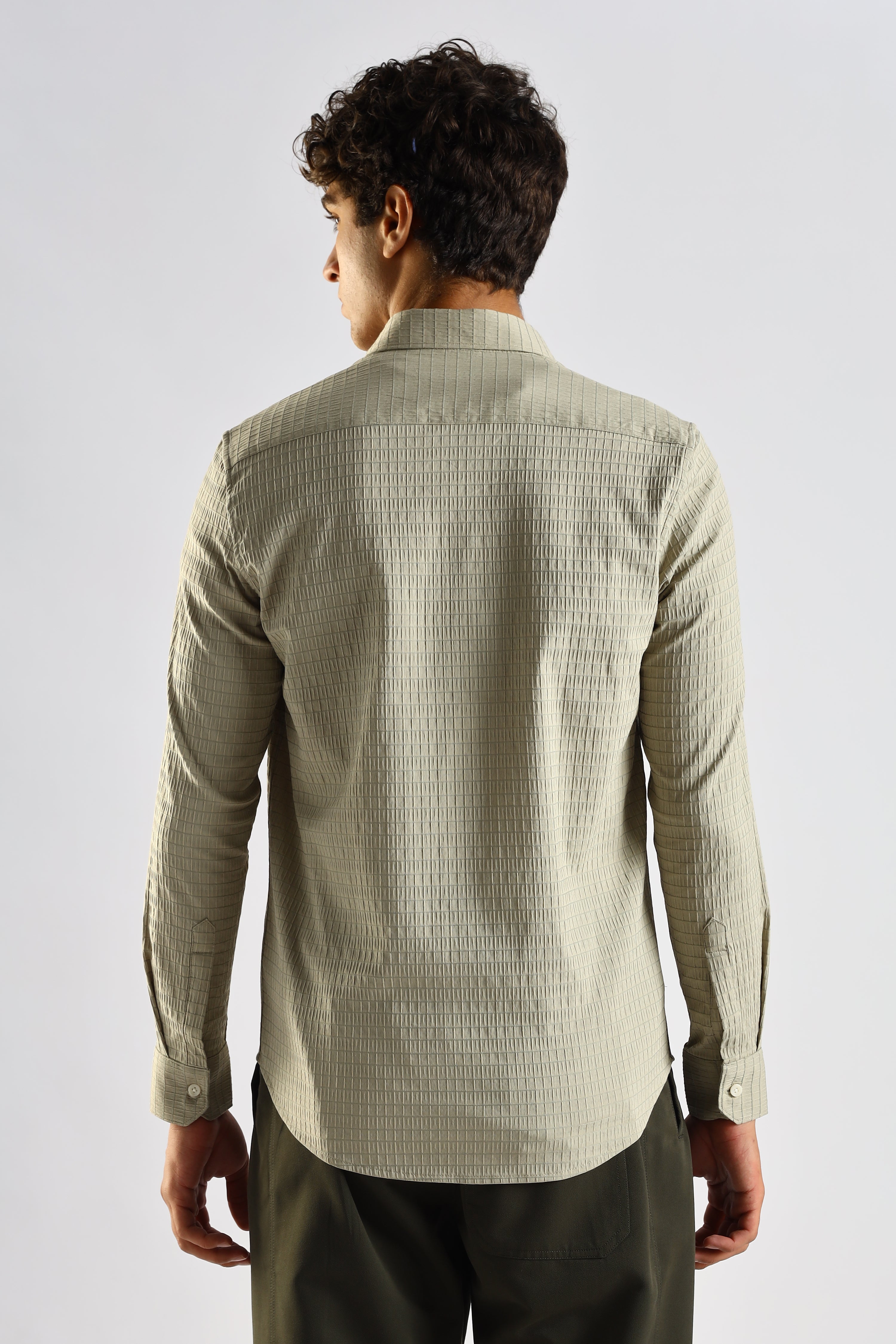 Men Green Poly Blend Slim Fit Shirt