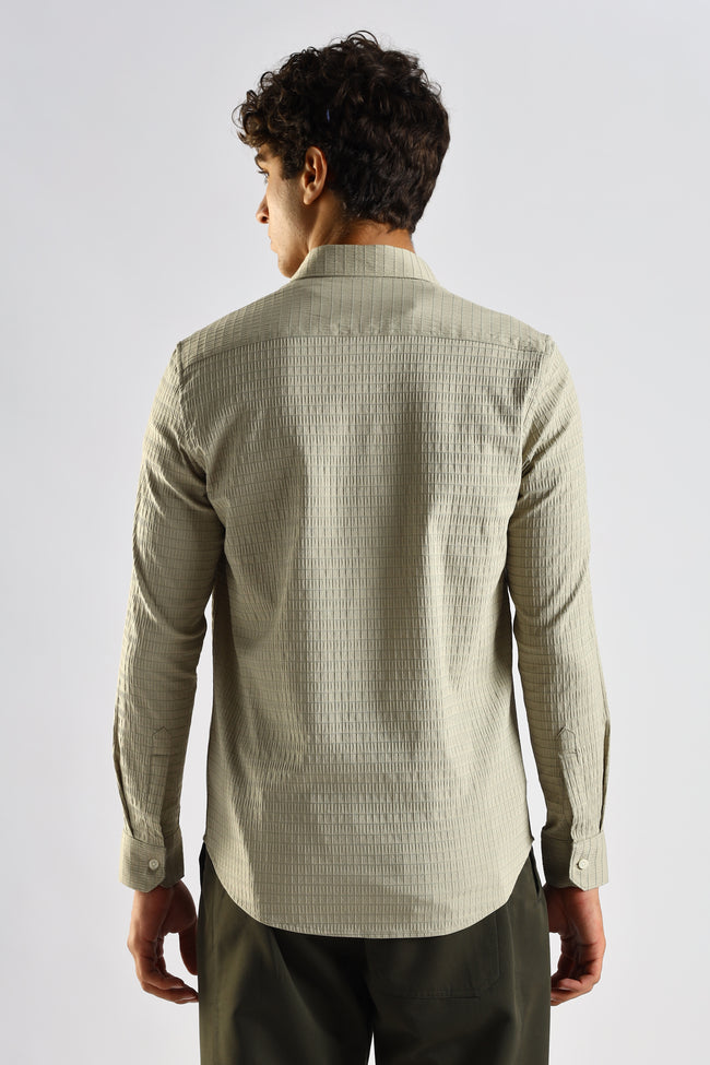 Men Green Poly Blend Slim Fit Shirt