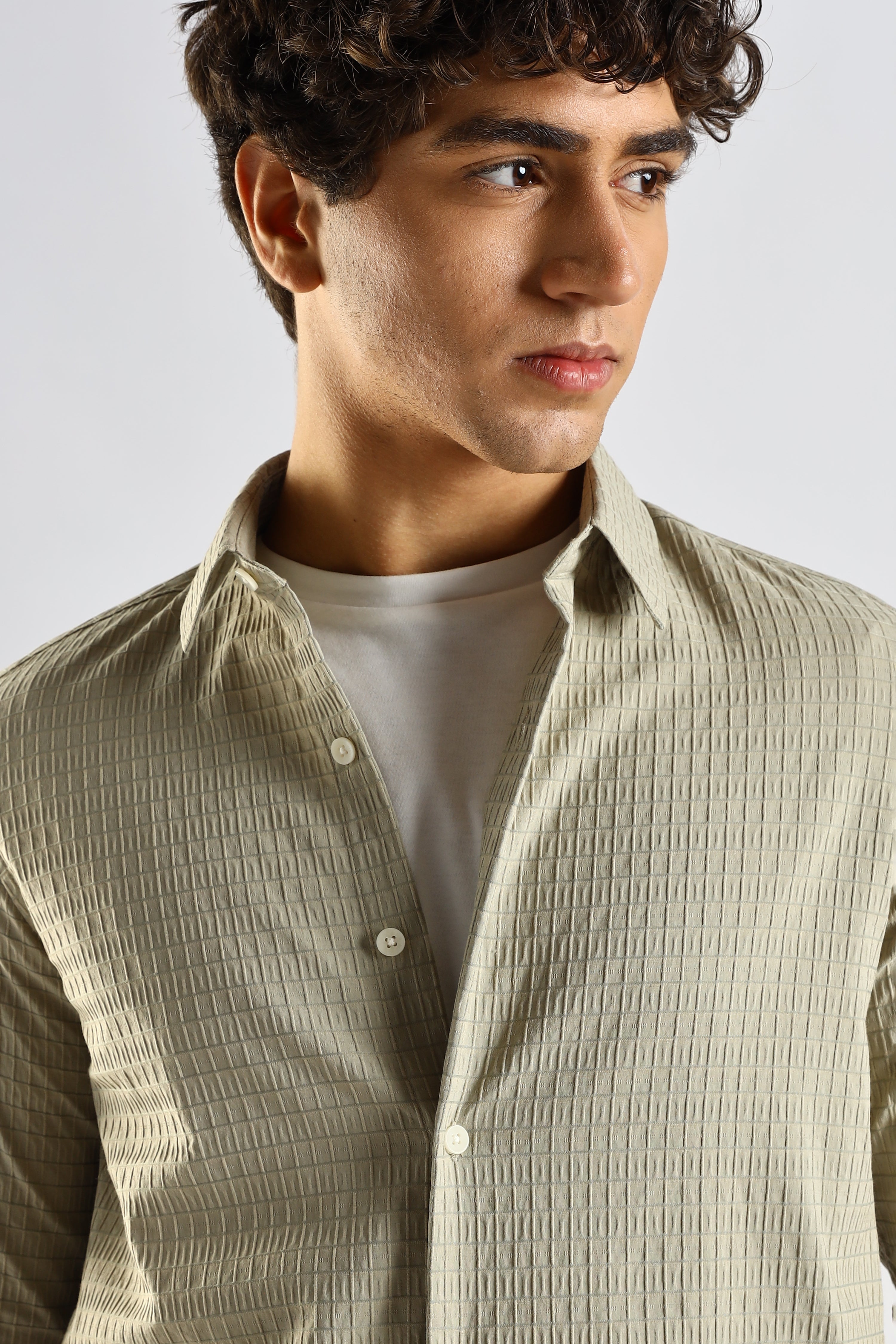 Men Green Poly Blend Slim Fit Shirt