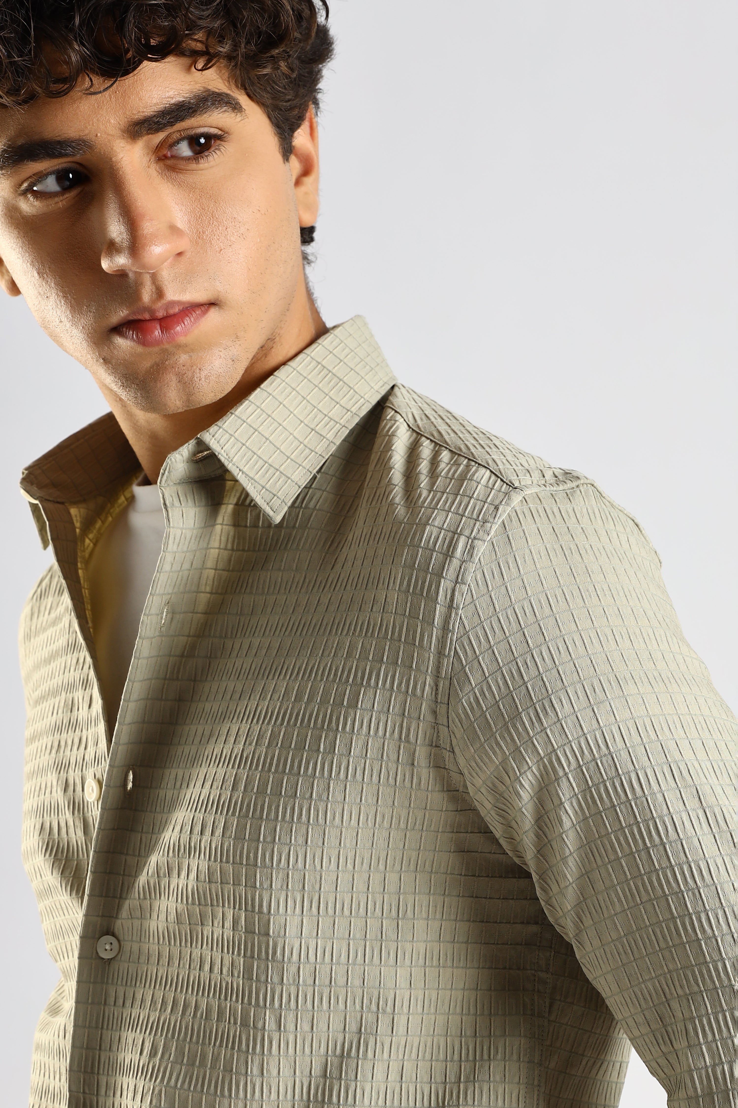 Men Green Poly Blend Slim Fit Shirt