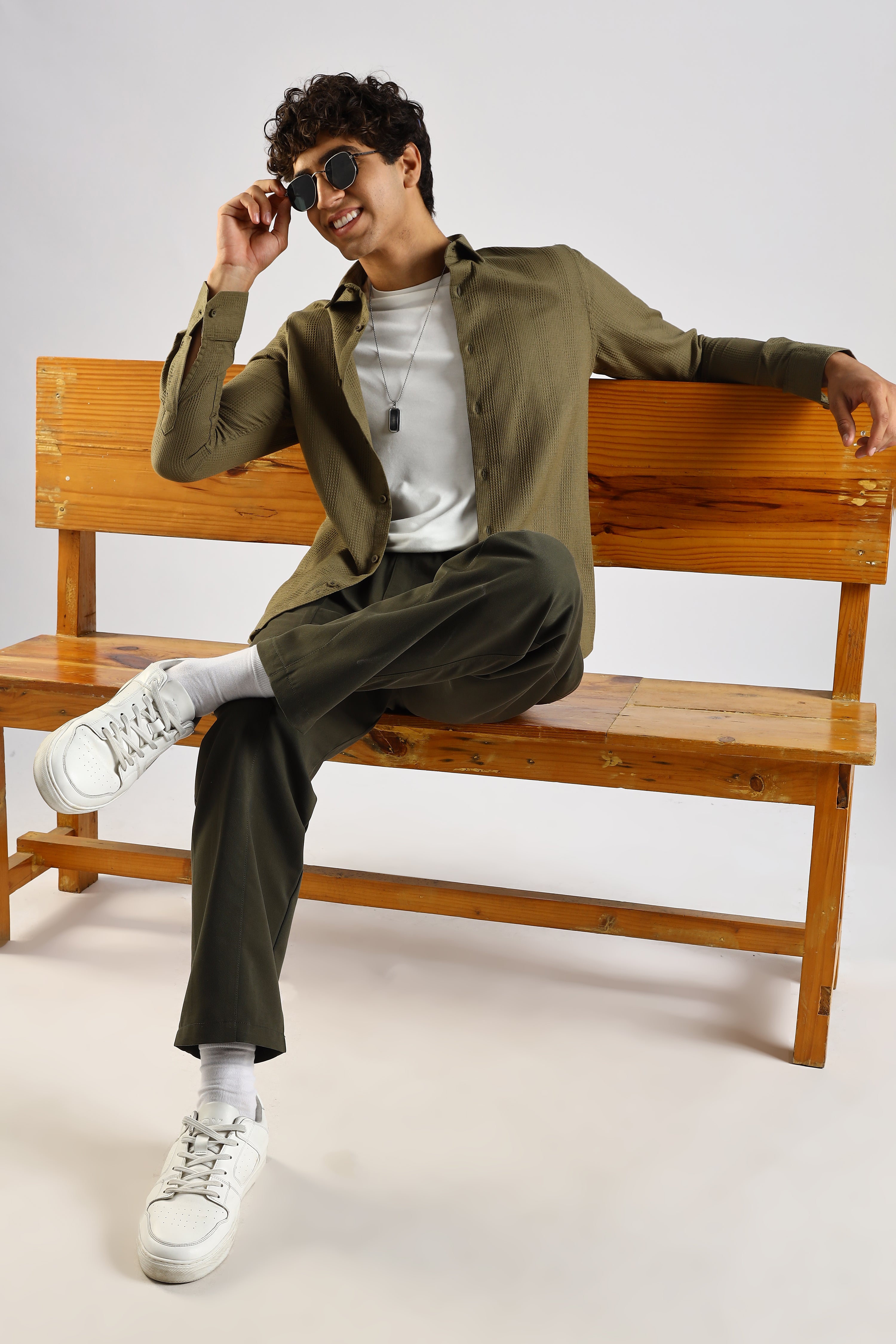 Men Green Textured Cotton Shirt