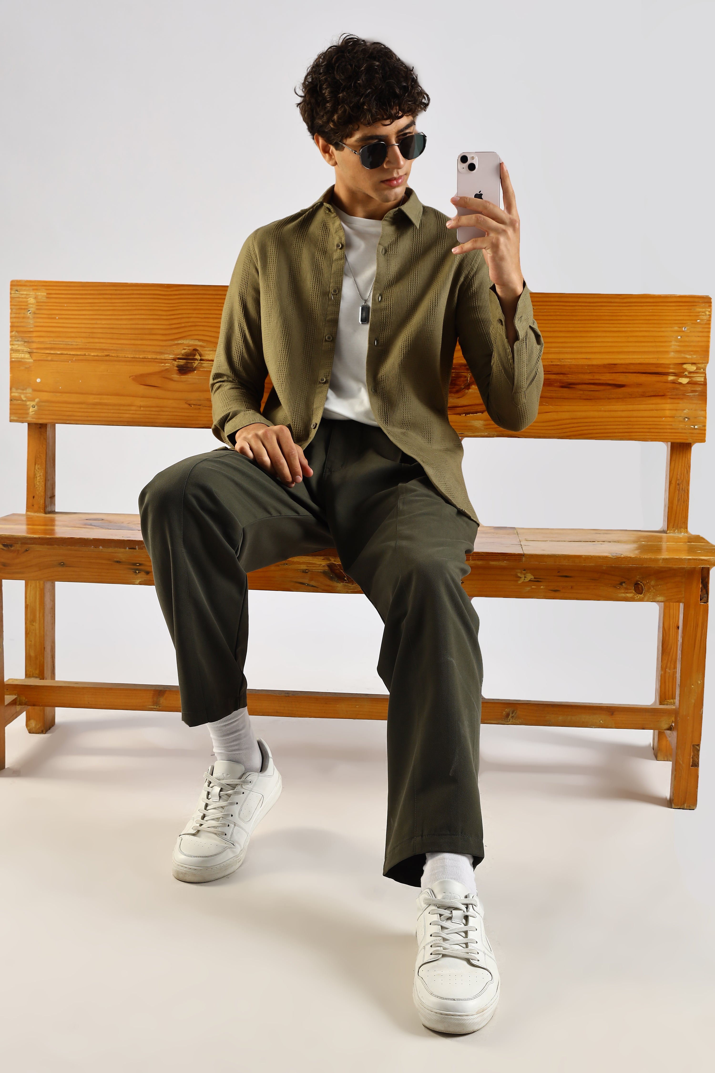 Men Green Textured Cotton Shirt