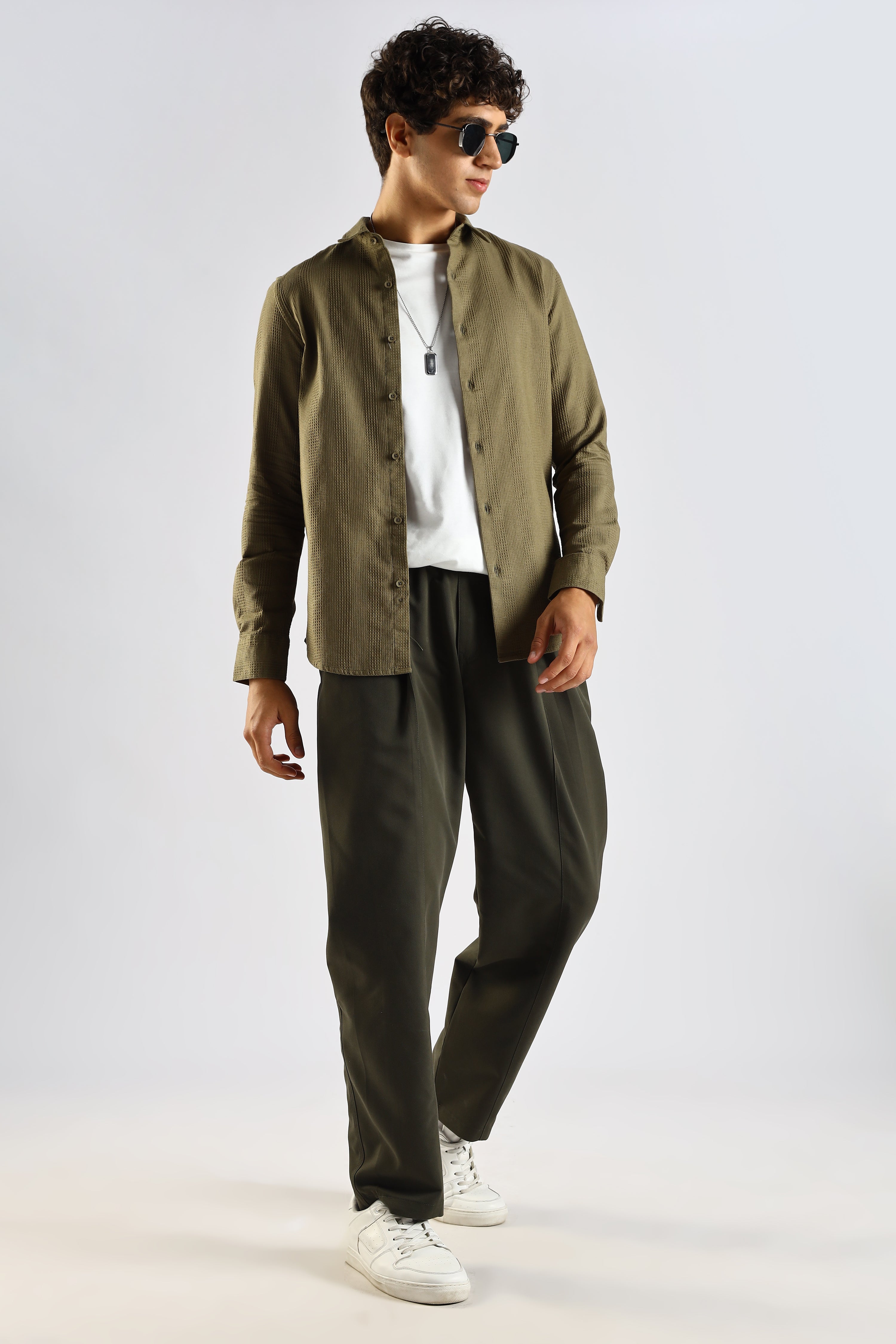 Men Green Textured Cotton Shirt