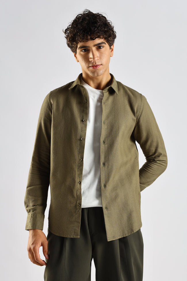 Men Green Textured Cotton Shirt