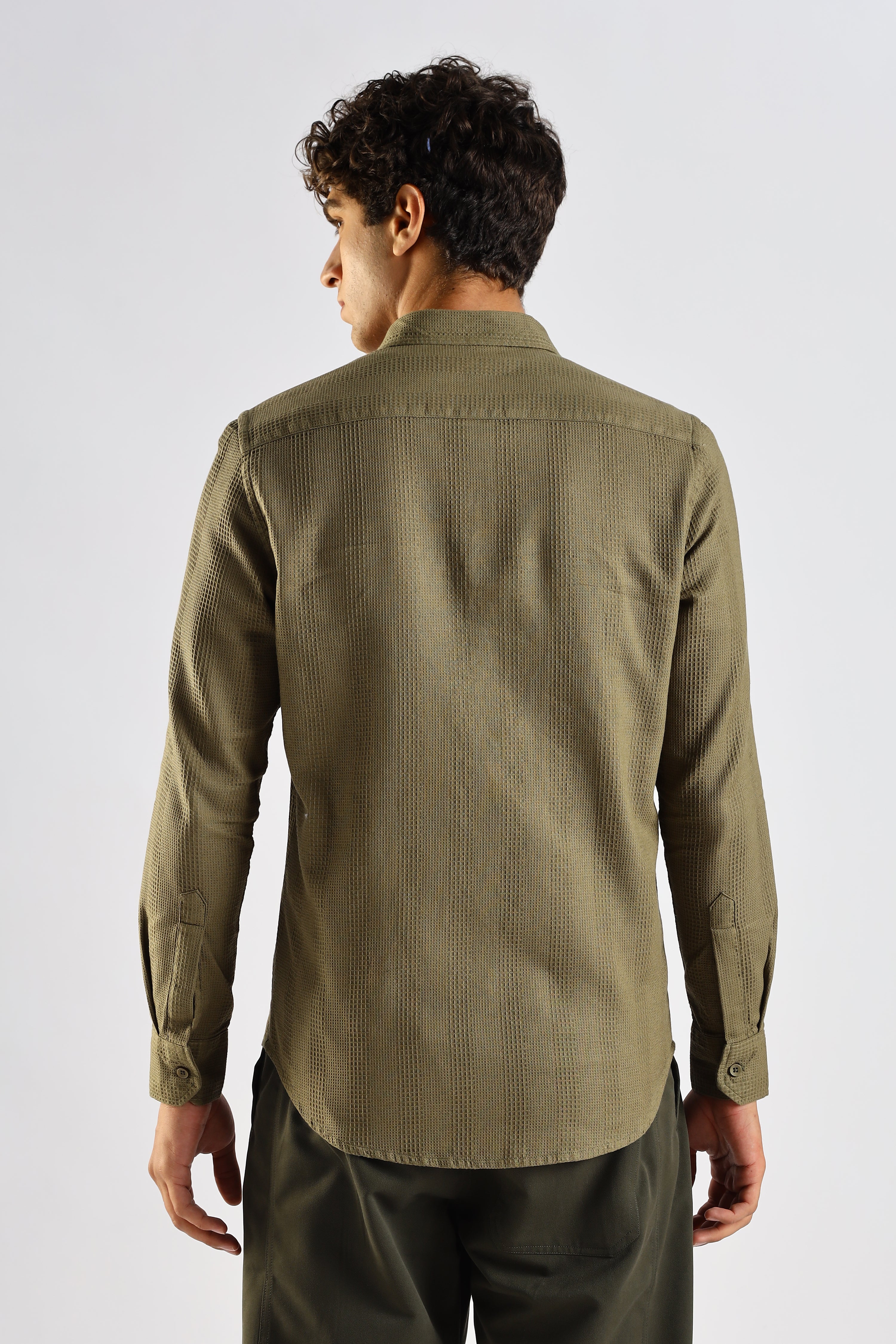 Men Green Textured Cotton Shirt
