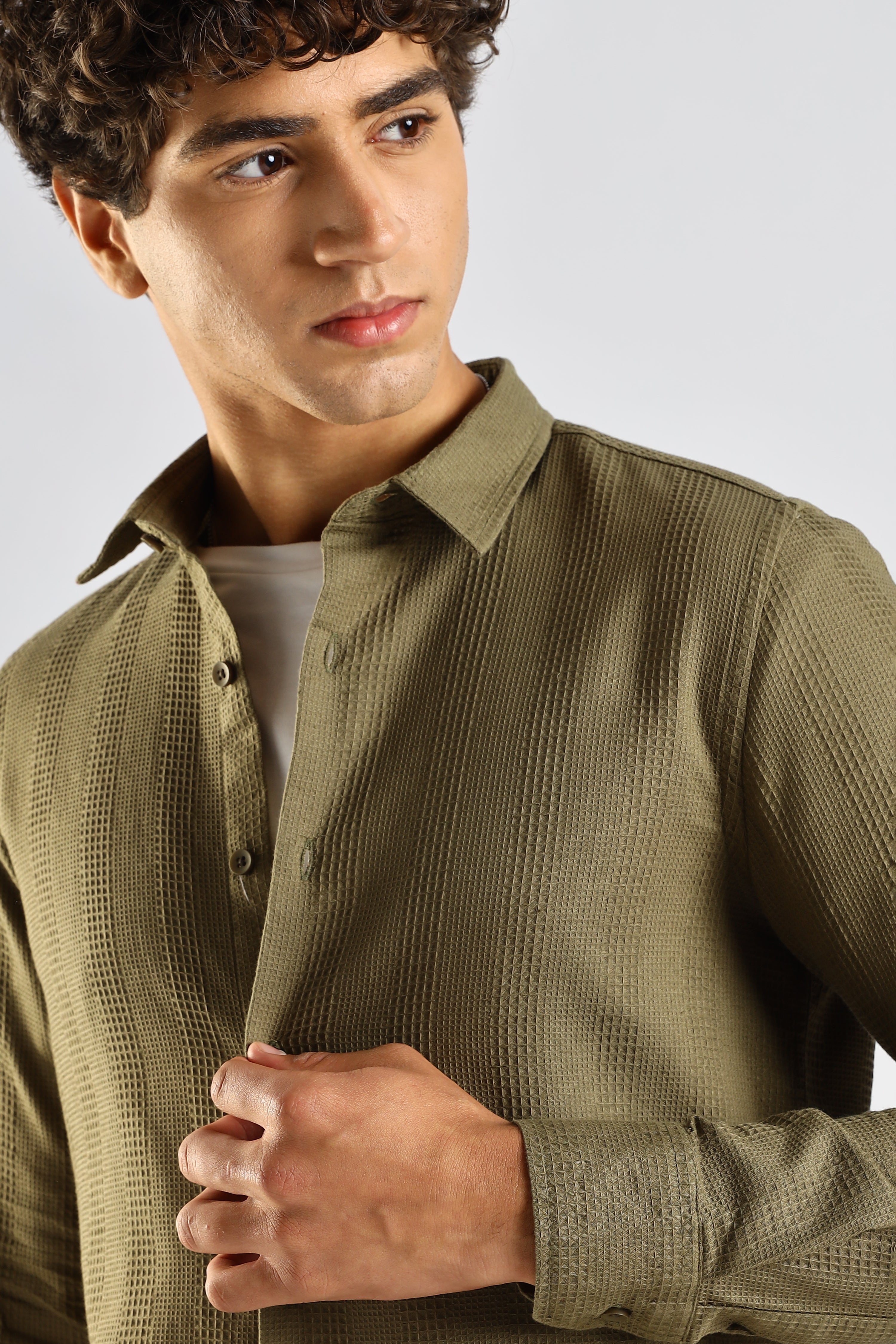 Men Green Textured Cotton Shirt