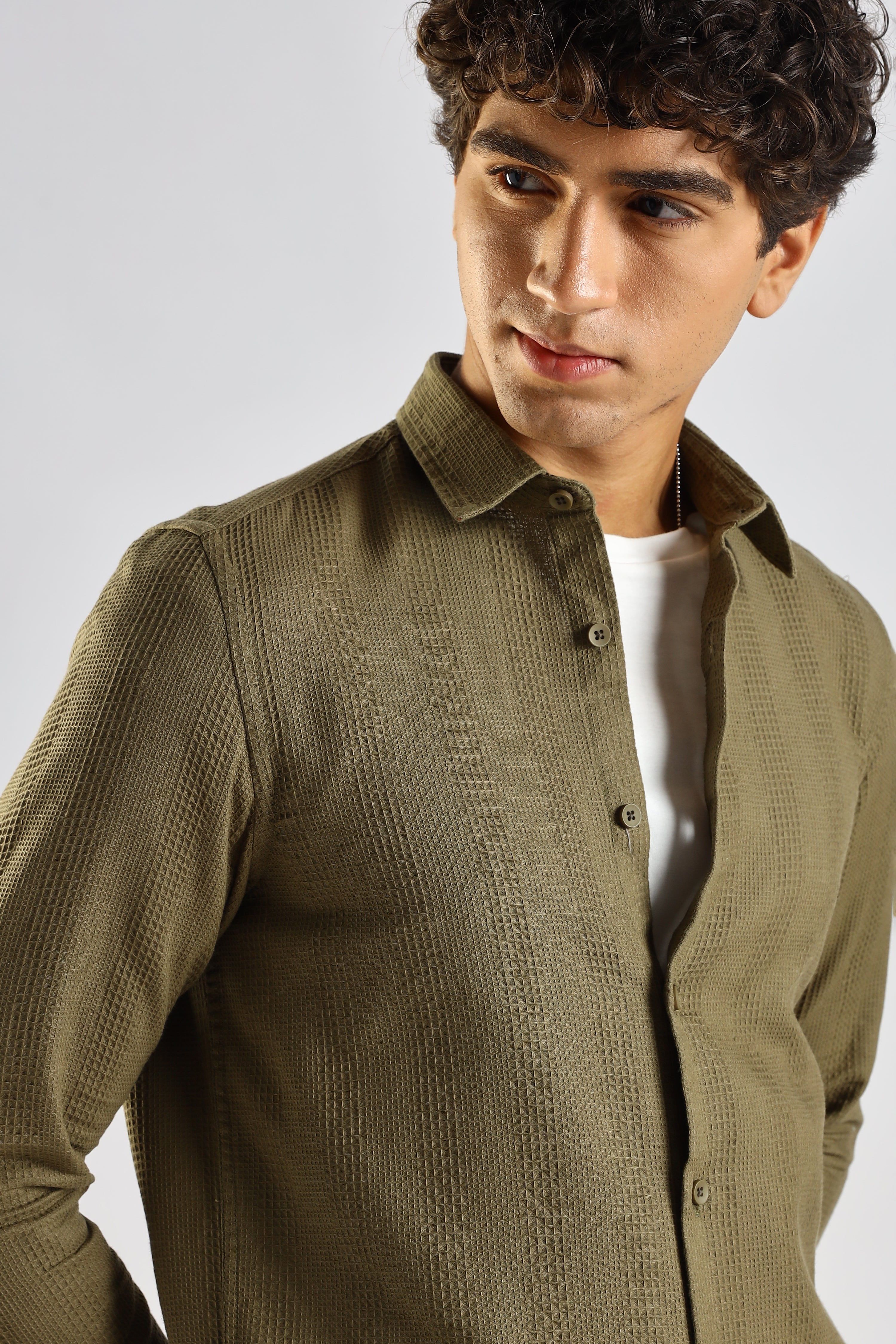Men Green Textured Cotton Shirt