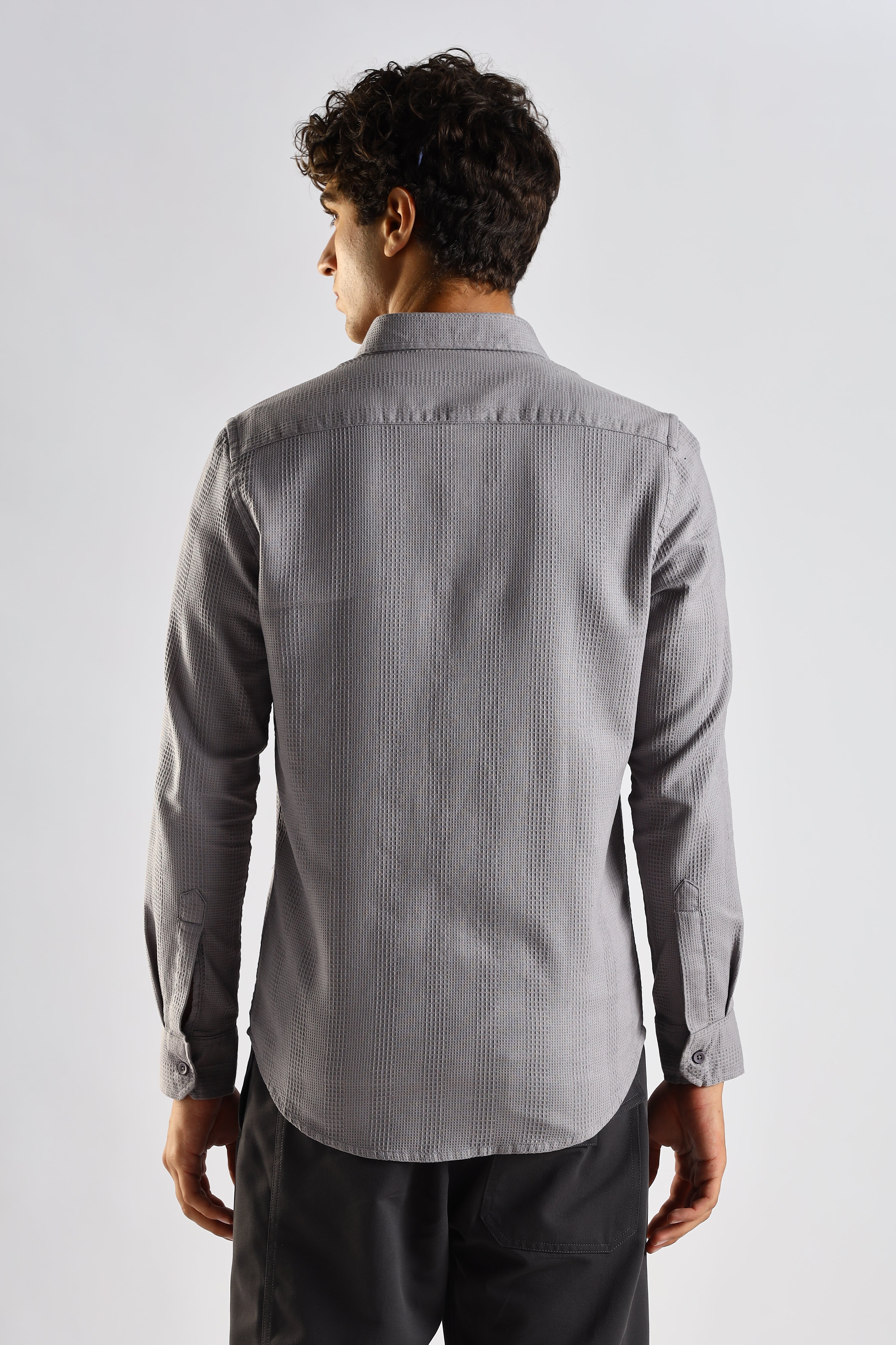 Men Grey Textured Cotton Shirt