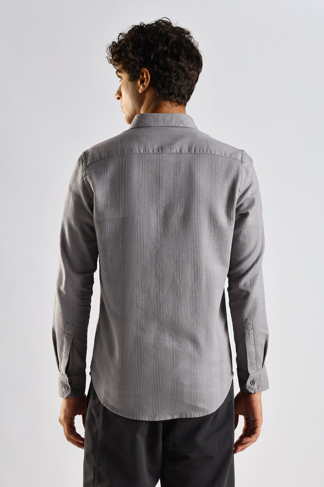 Men Grey Textured Cotton Shirt