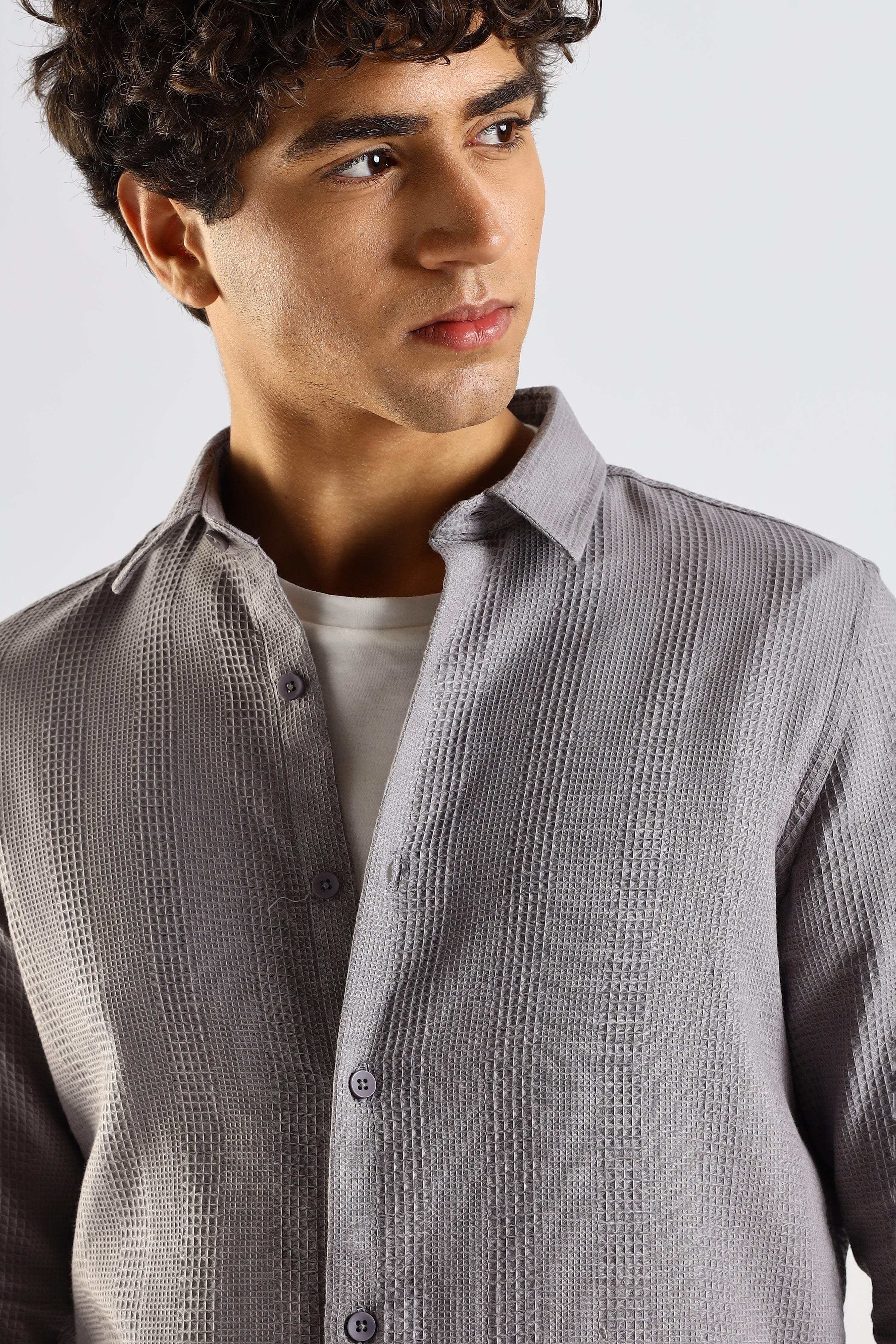 Men Grey Textured Cotton Shirt