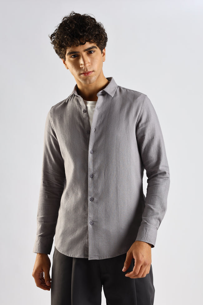 Men Grey Textured Cotton Shirt