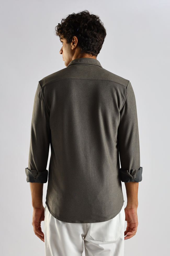 Men Olive Textured Spread Collar Shirt