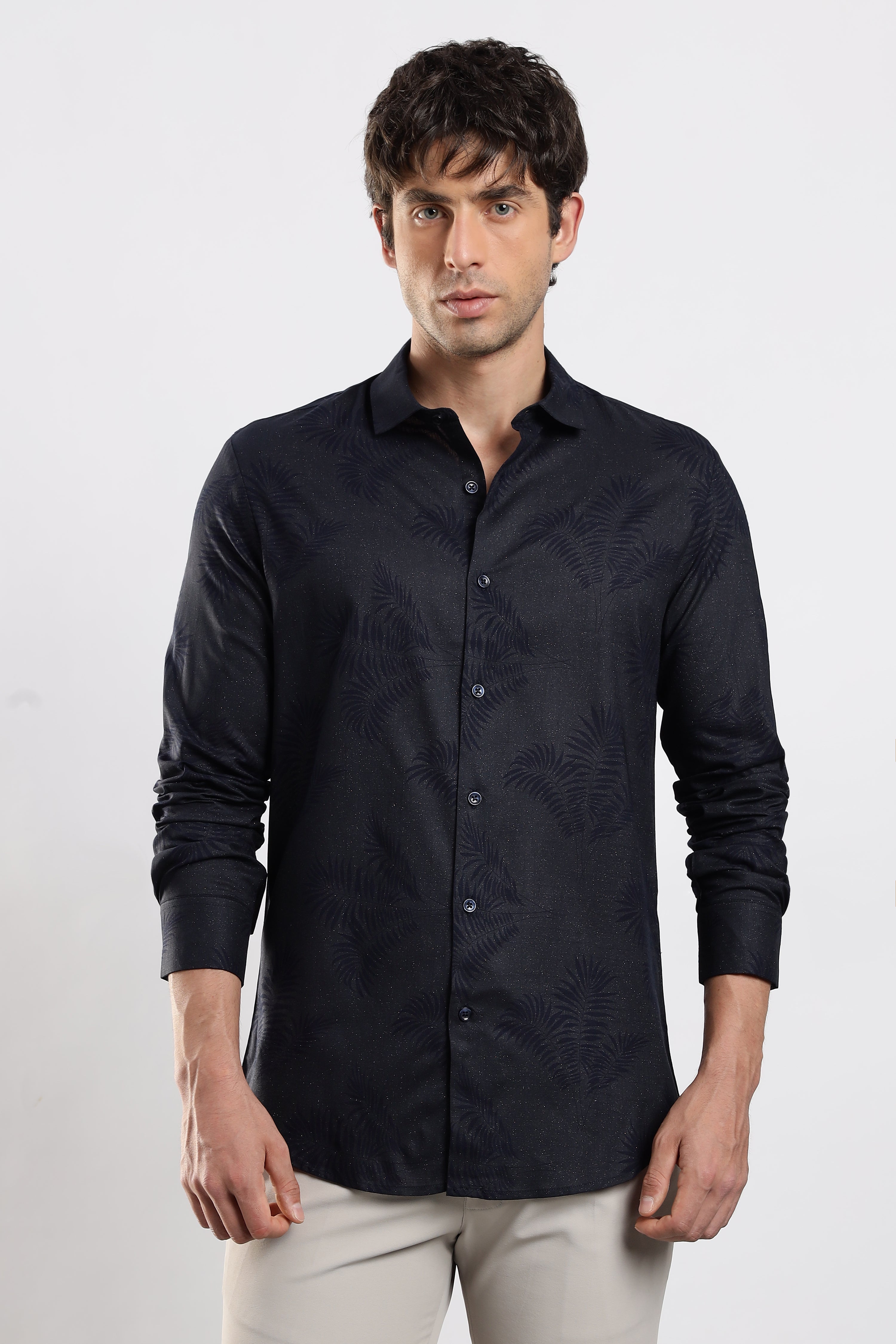 Men Navy Blue Glitter print festive wear