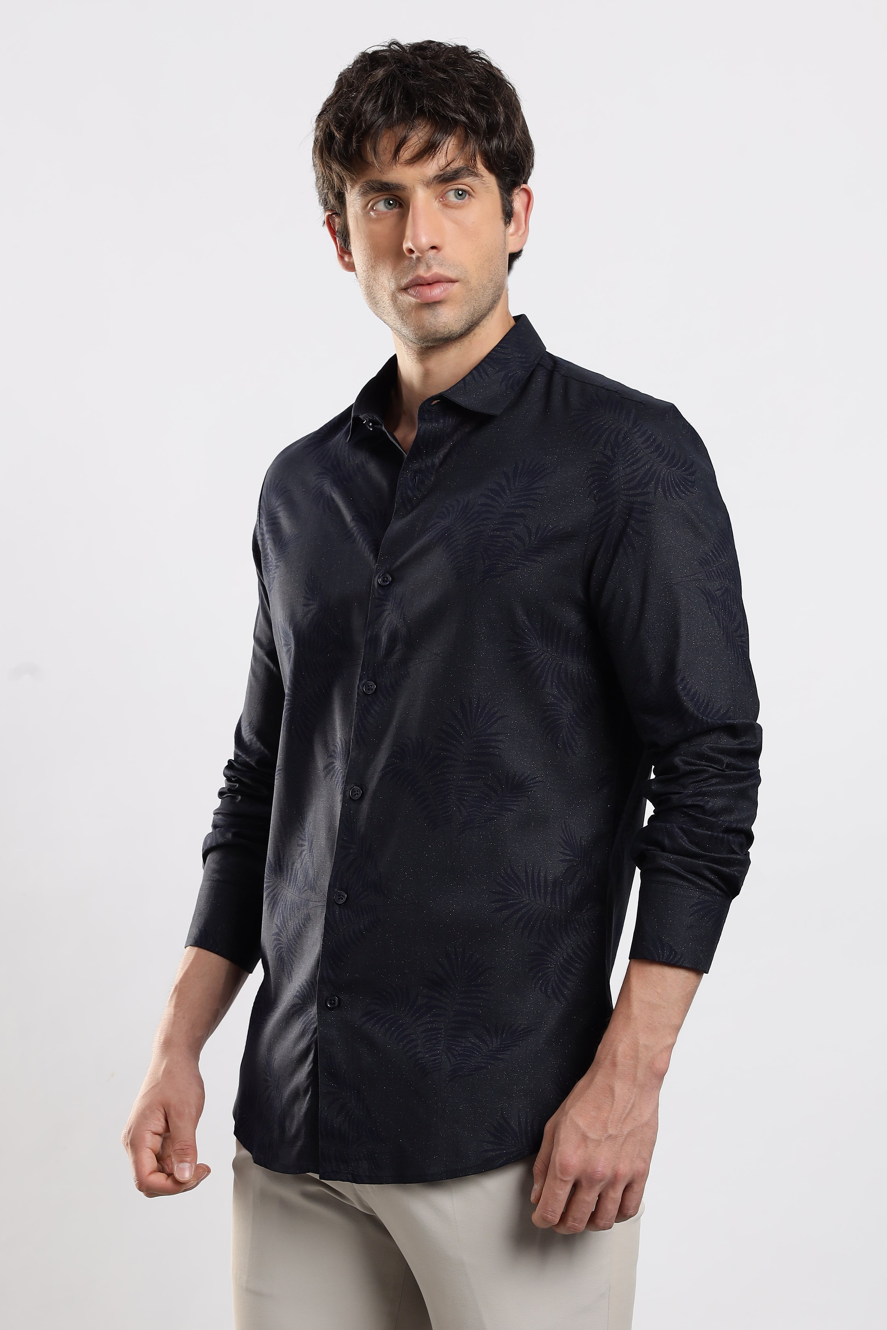 Men Navy Blue Glitter print festive wear