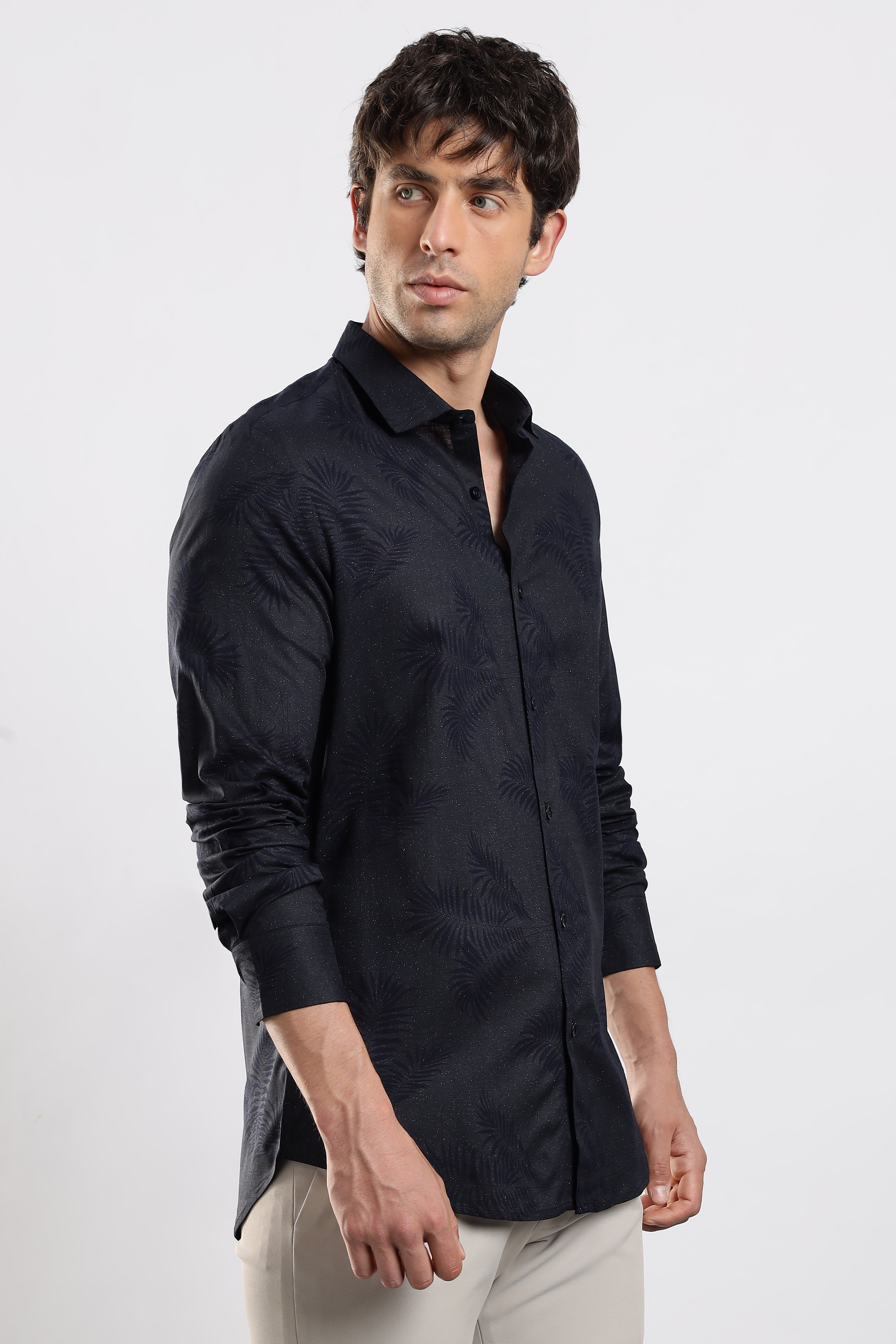 Men Navy Blue Glitter print festive wear