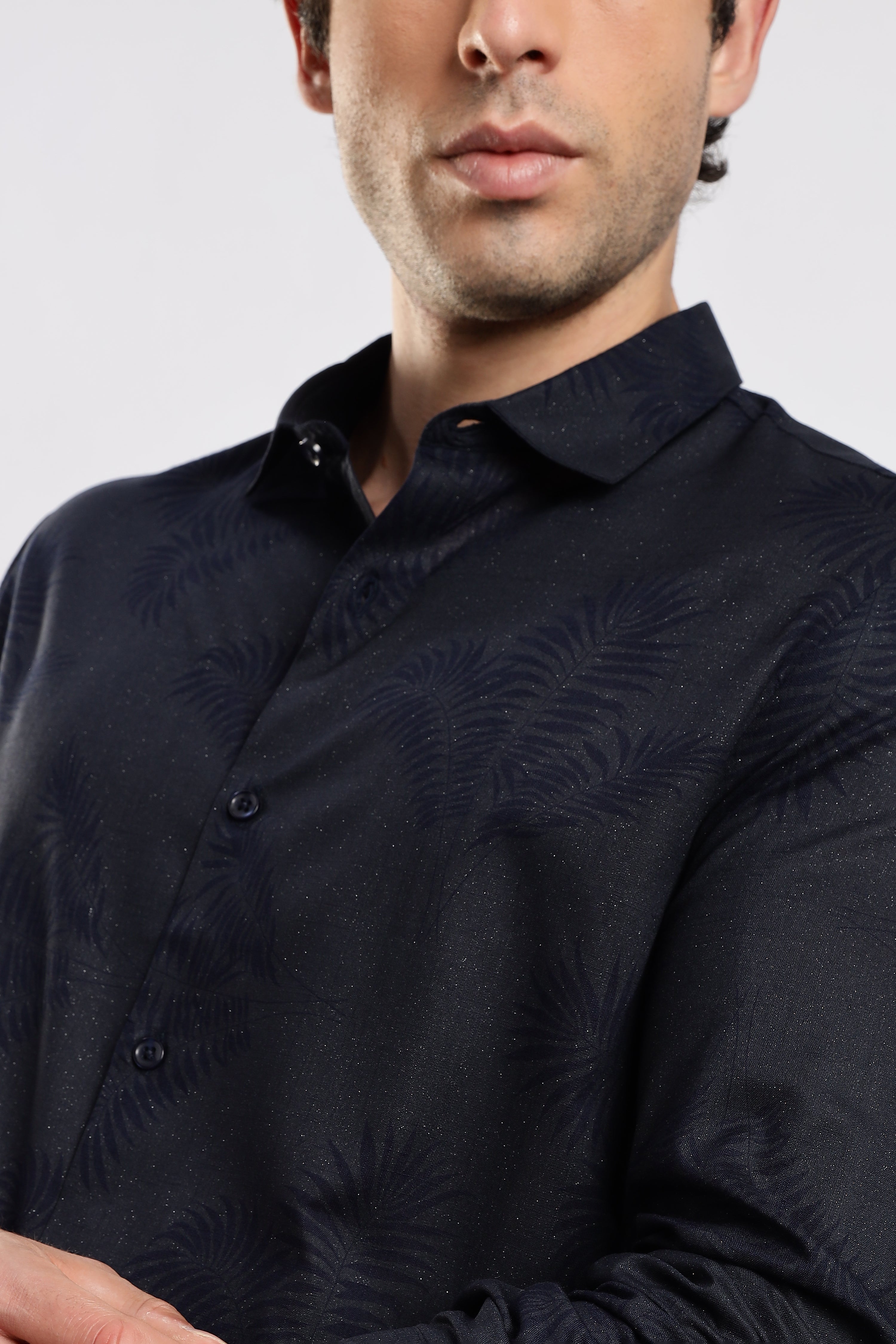 Men Navy Blue Glitter print festive wear