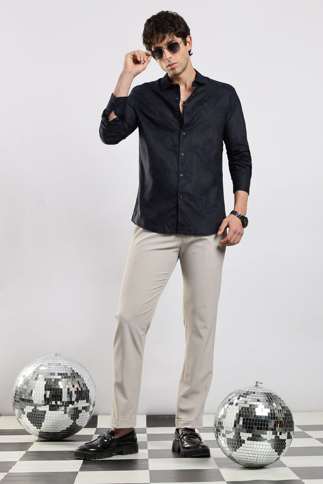 Men Navy Blue Glitter print festive wear