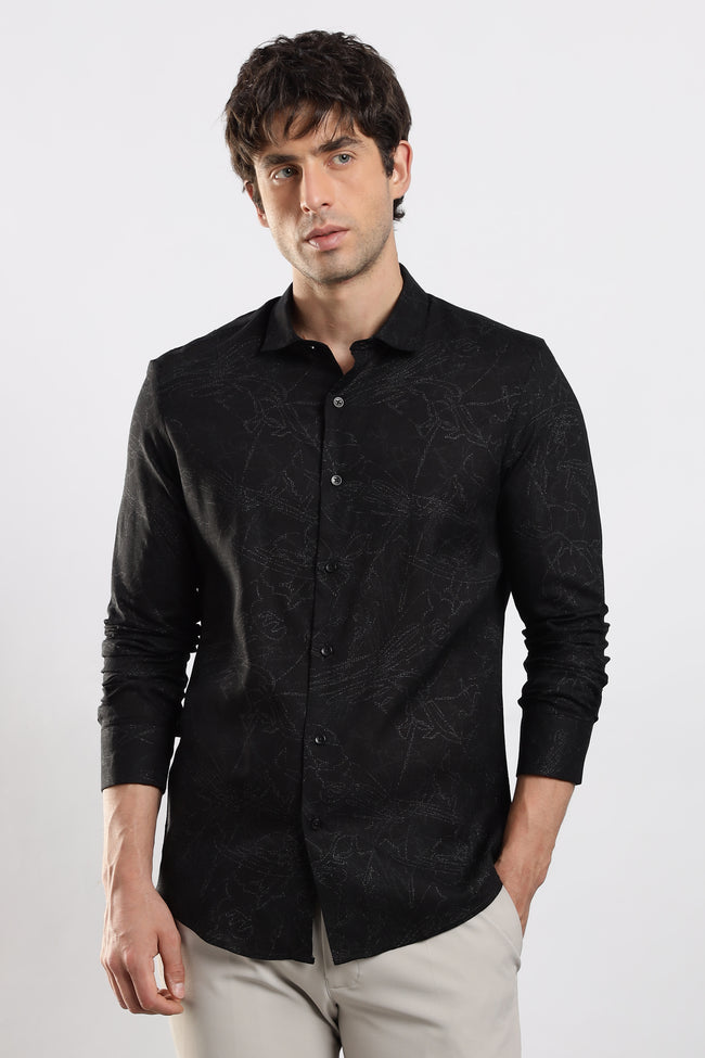 Men Black Glitter print festive wear