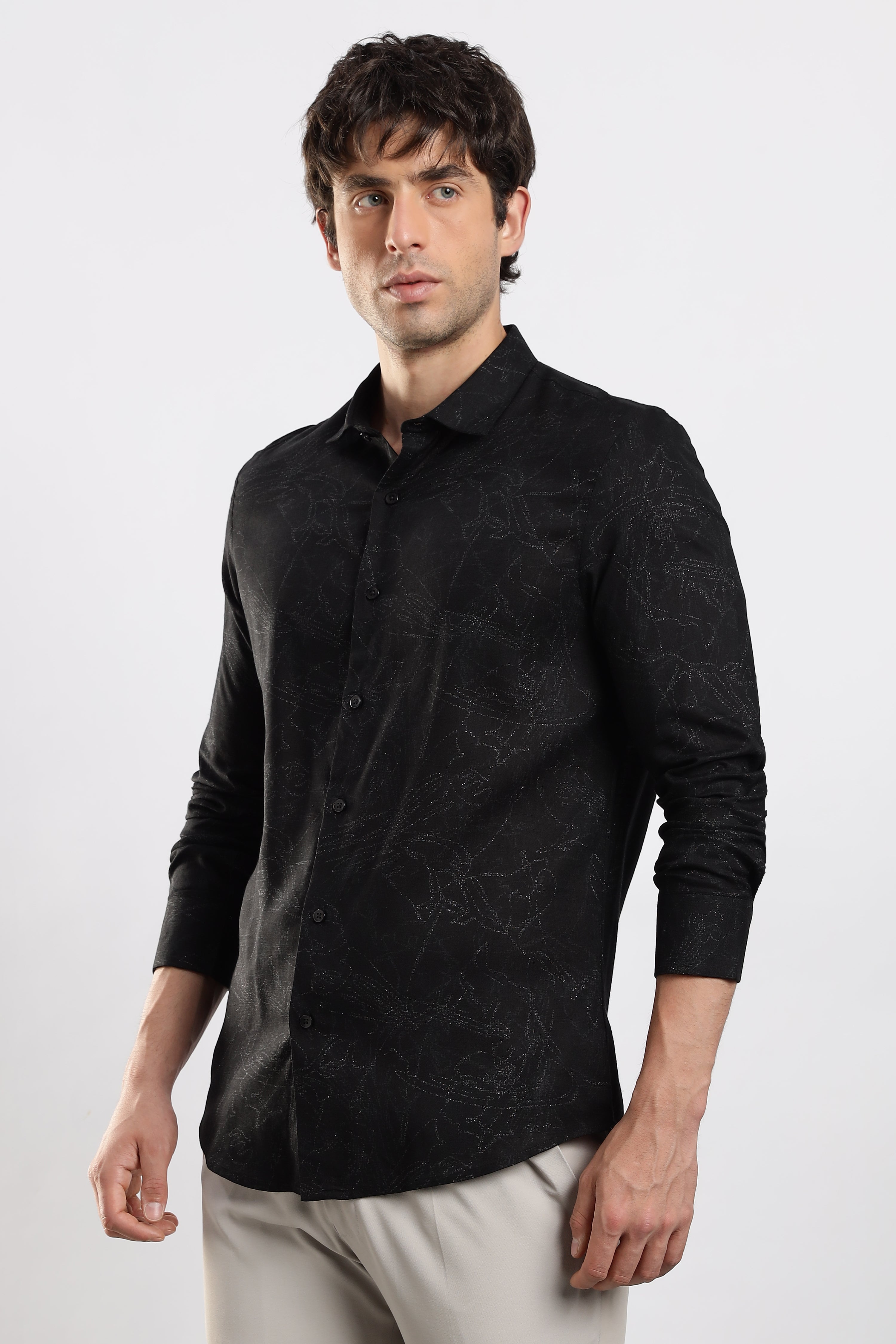 Men Black Glitter print festive wear
