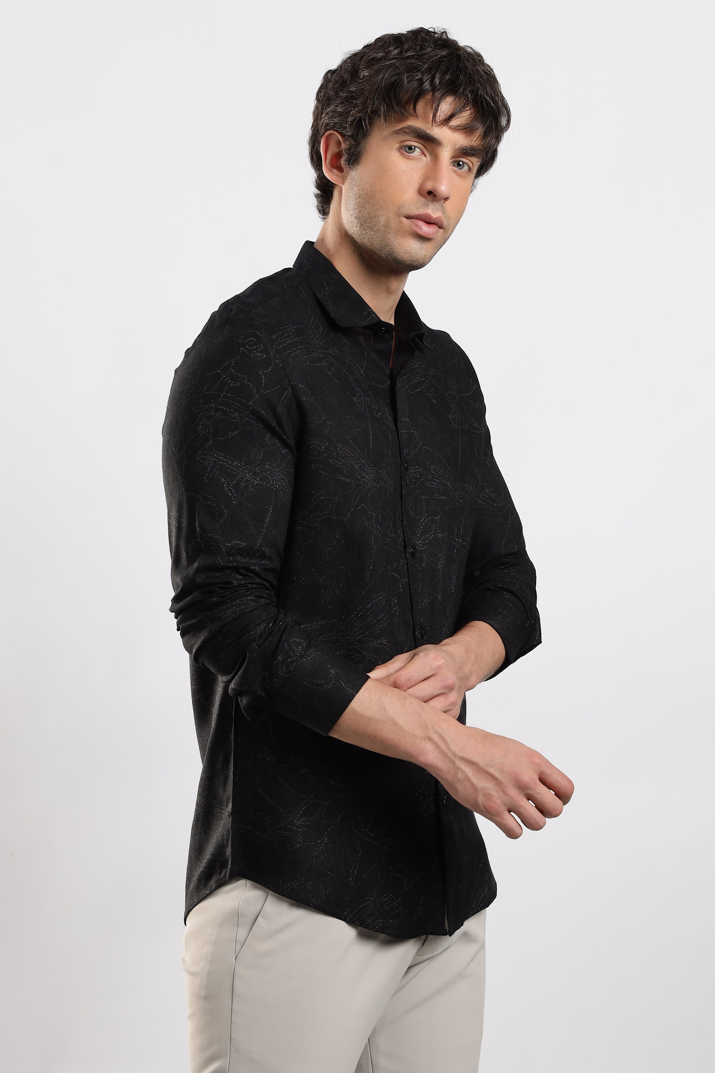 Men Black Glitter print festive wear
