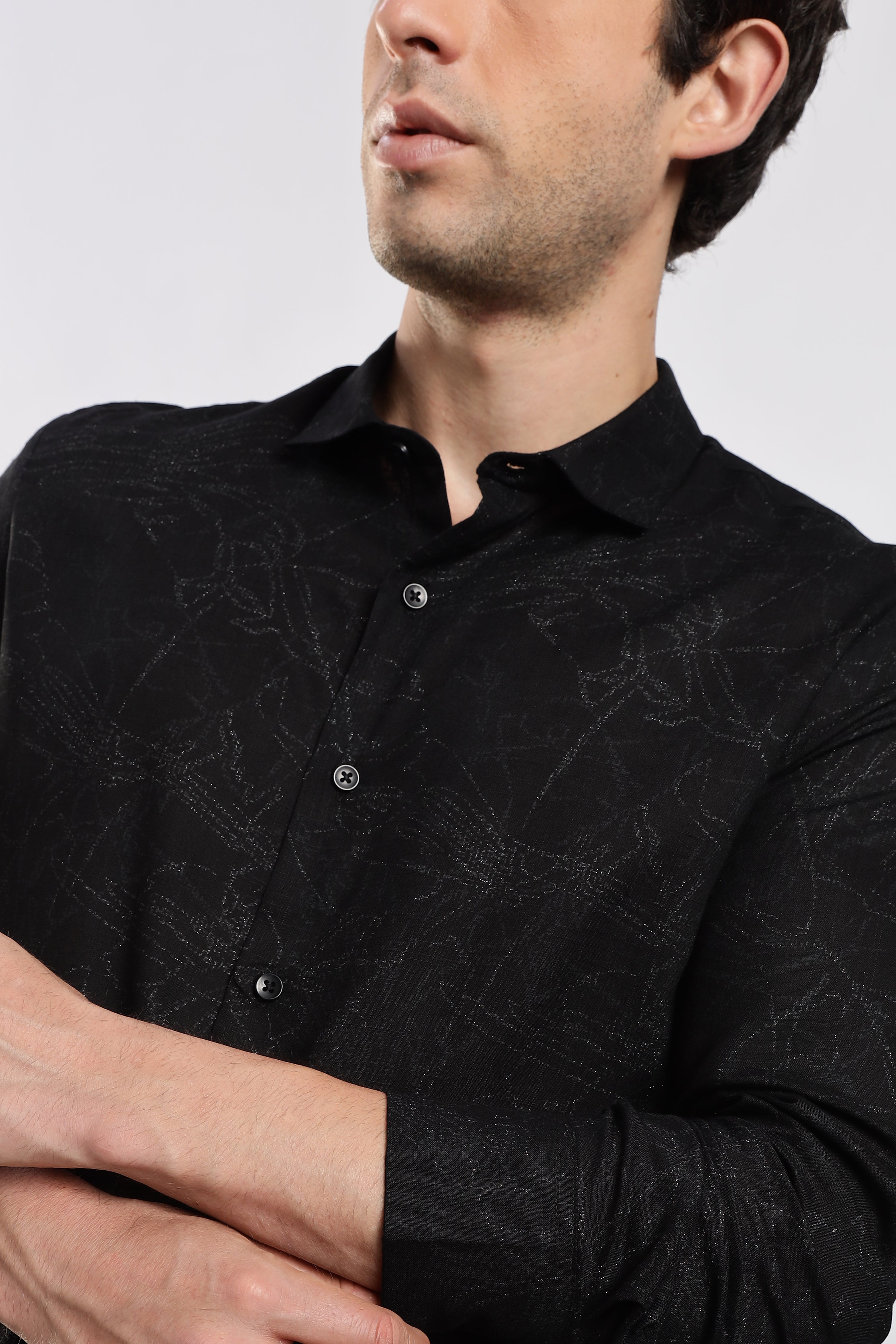 Men Black Glitter print festive wear