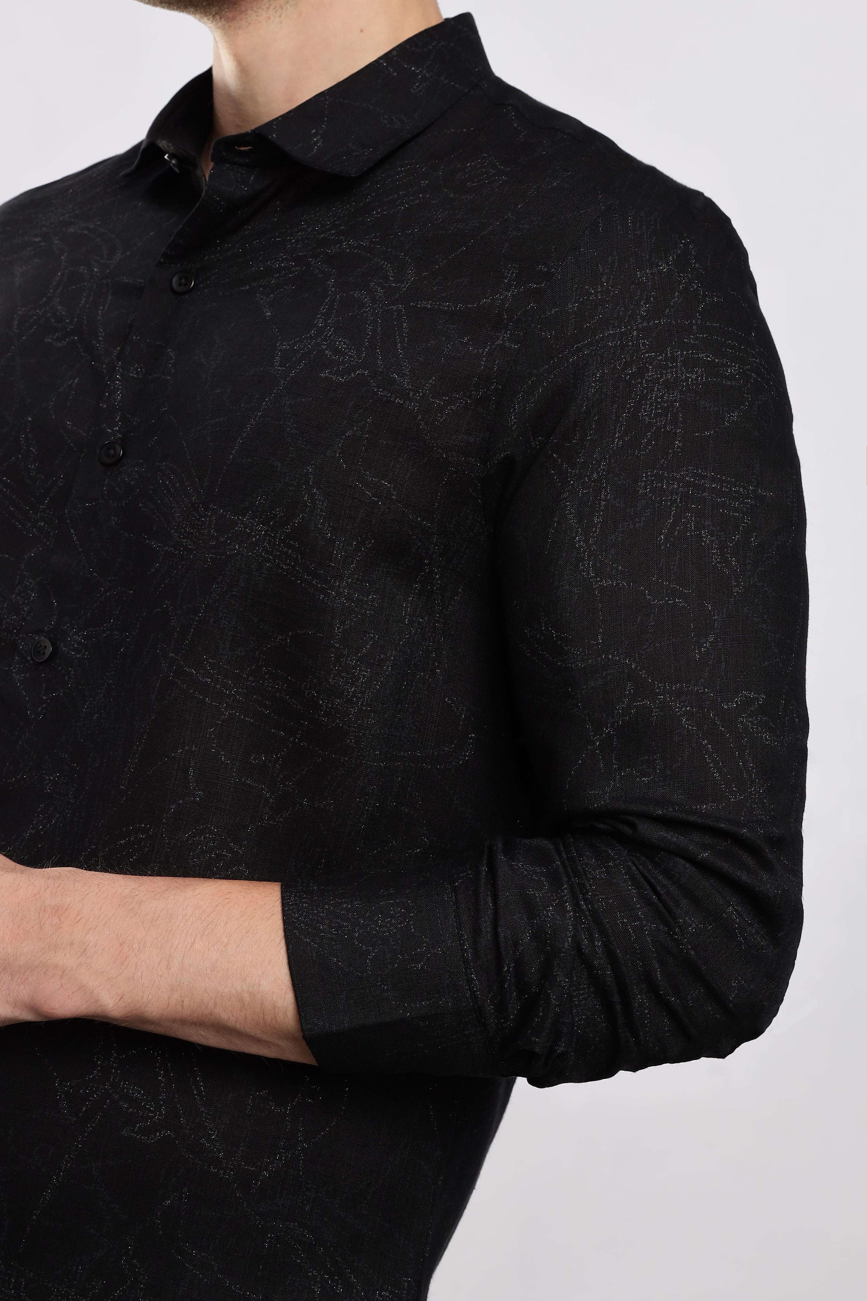 Men Black Glitter print festive wear