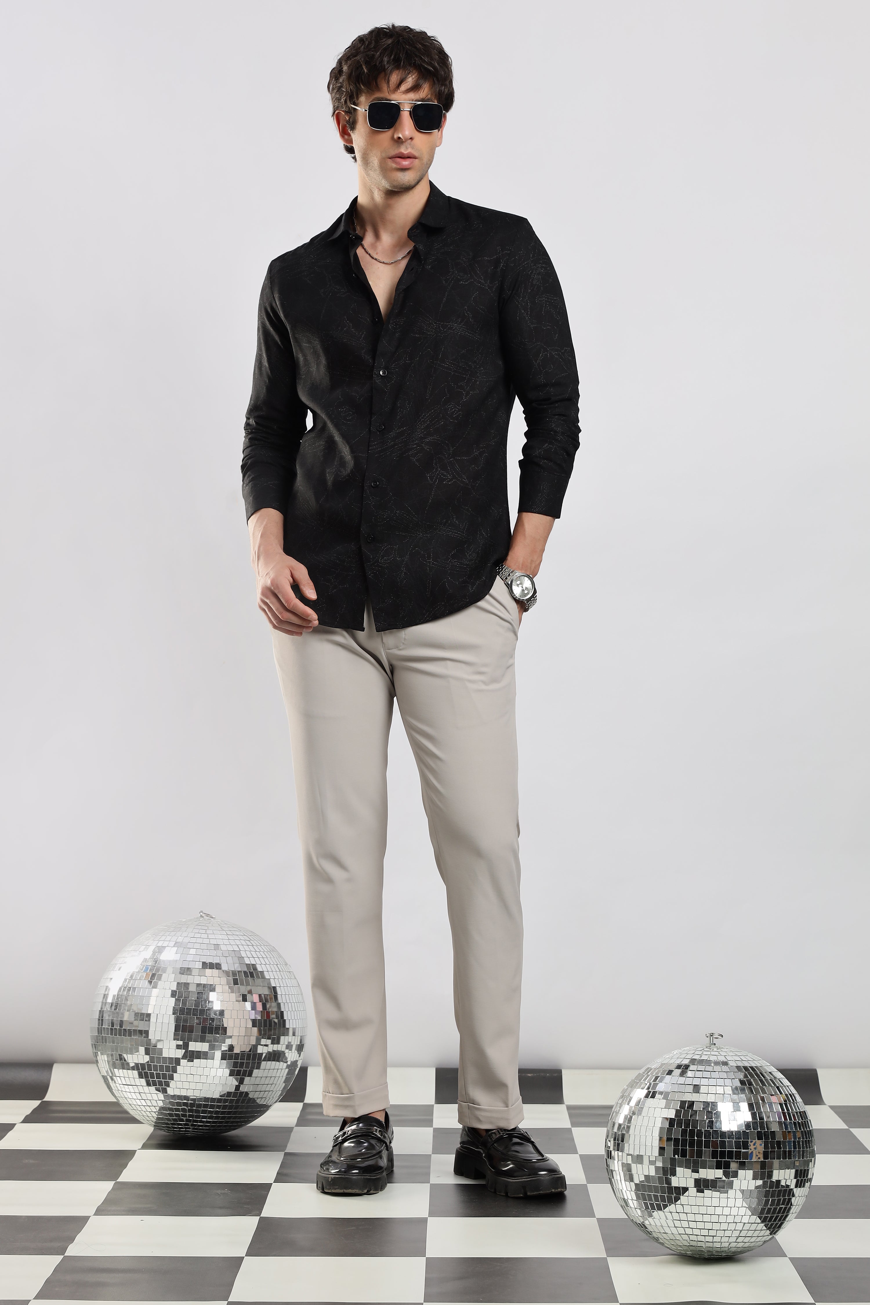Men Black Glitter print festive wear