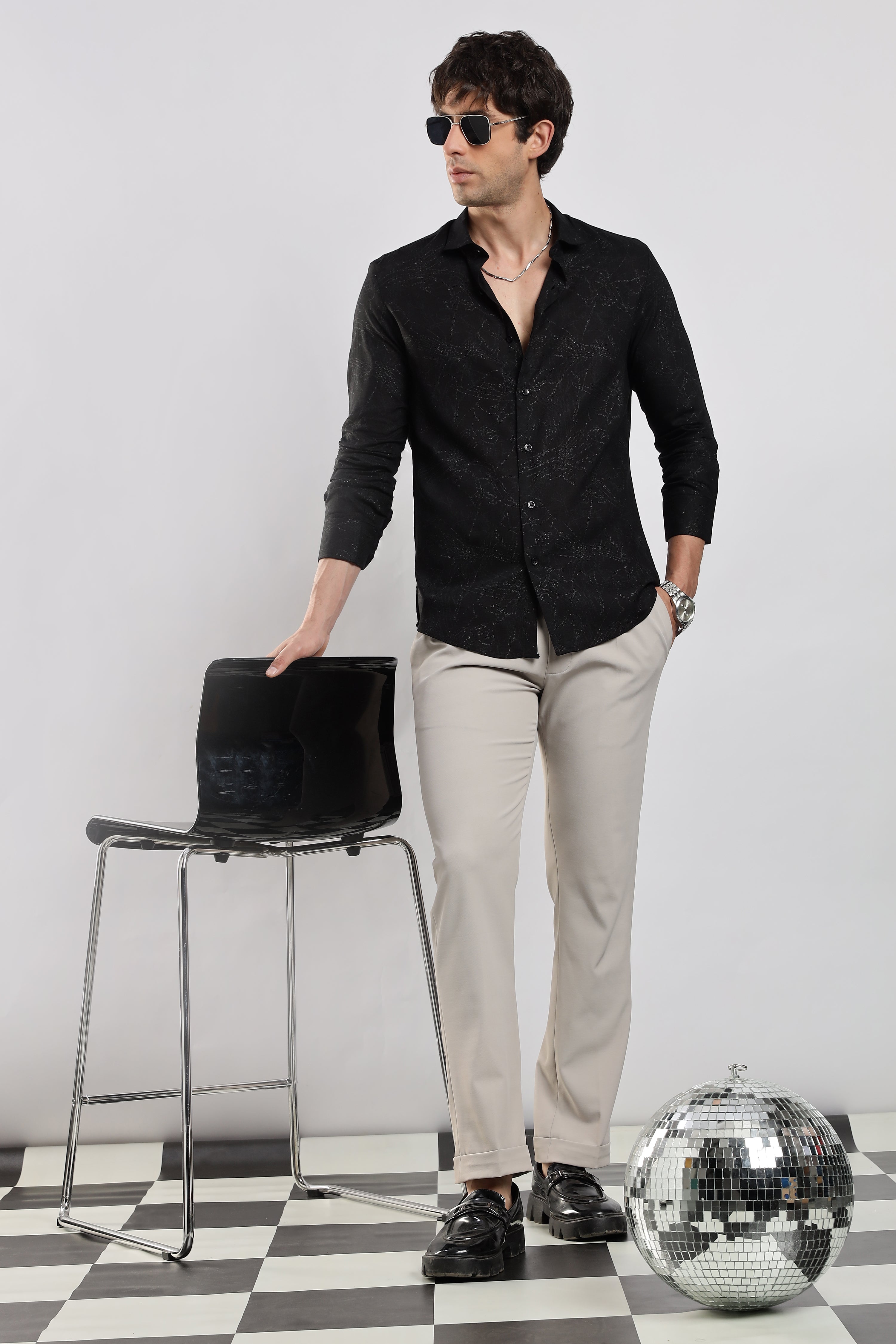Men Black Glitter print festive wear