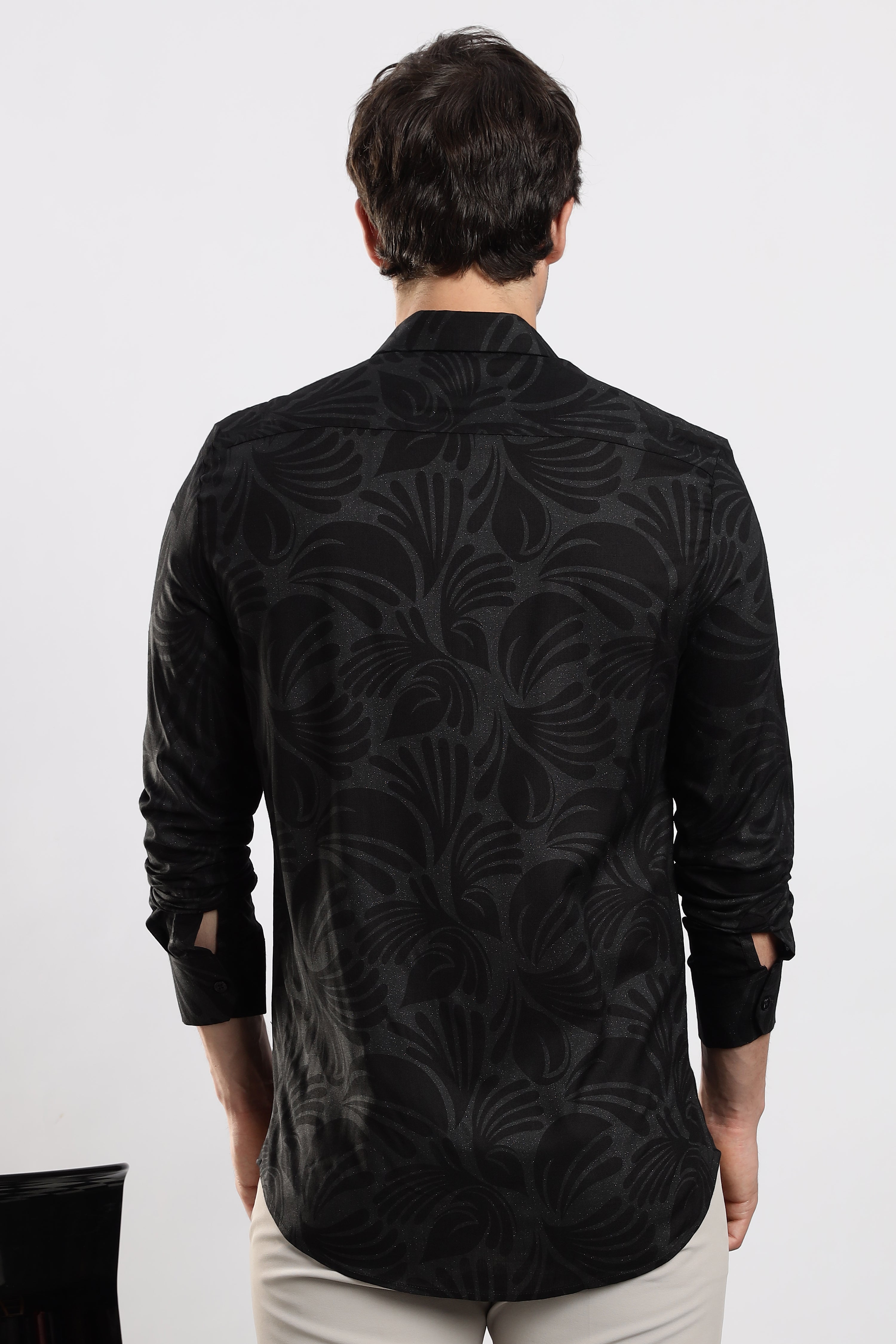 Men Black Glitter print festive wear