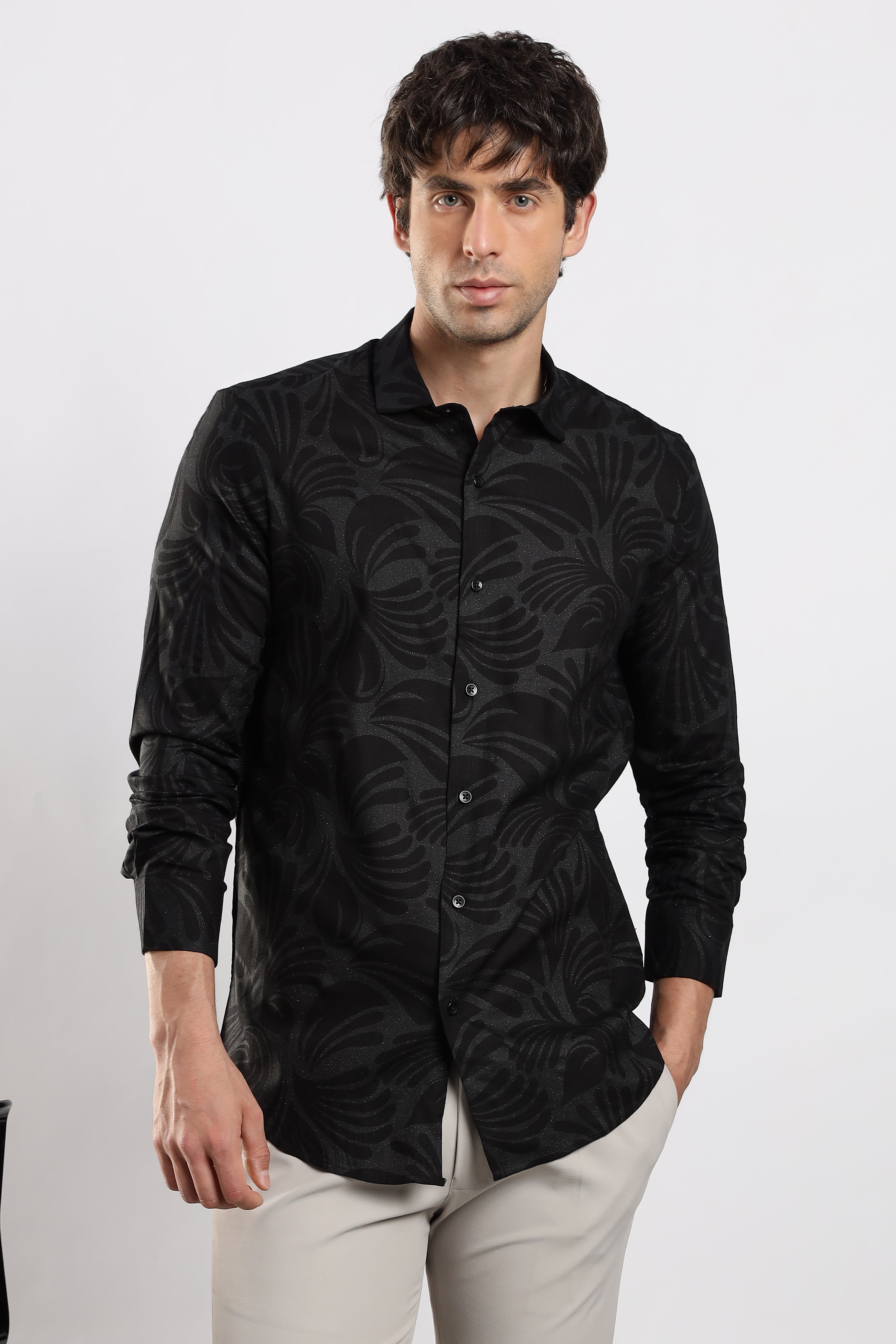 Men Black Glitter print festive wear